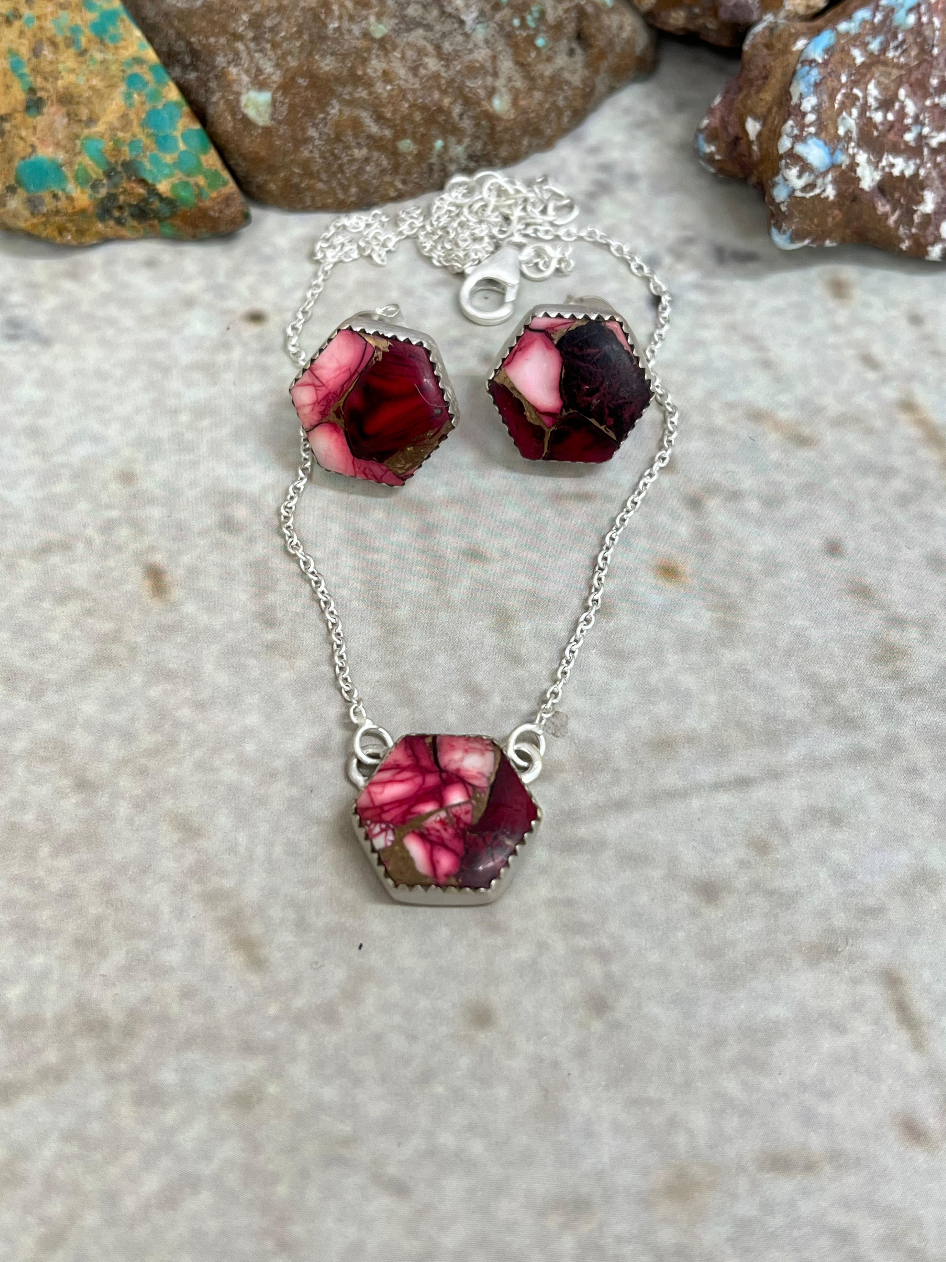 Handmade Sterling Silver Dahlia Rose Necklace Earrings Set with Signed Nizhoni (6)