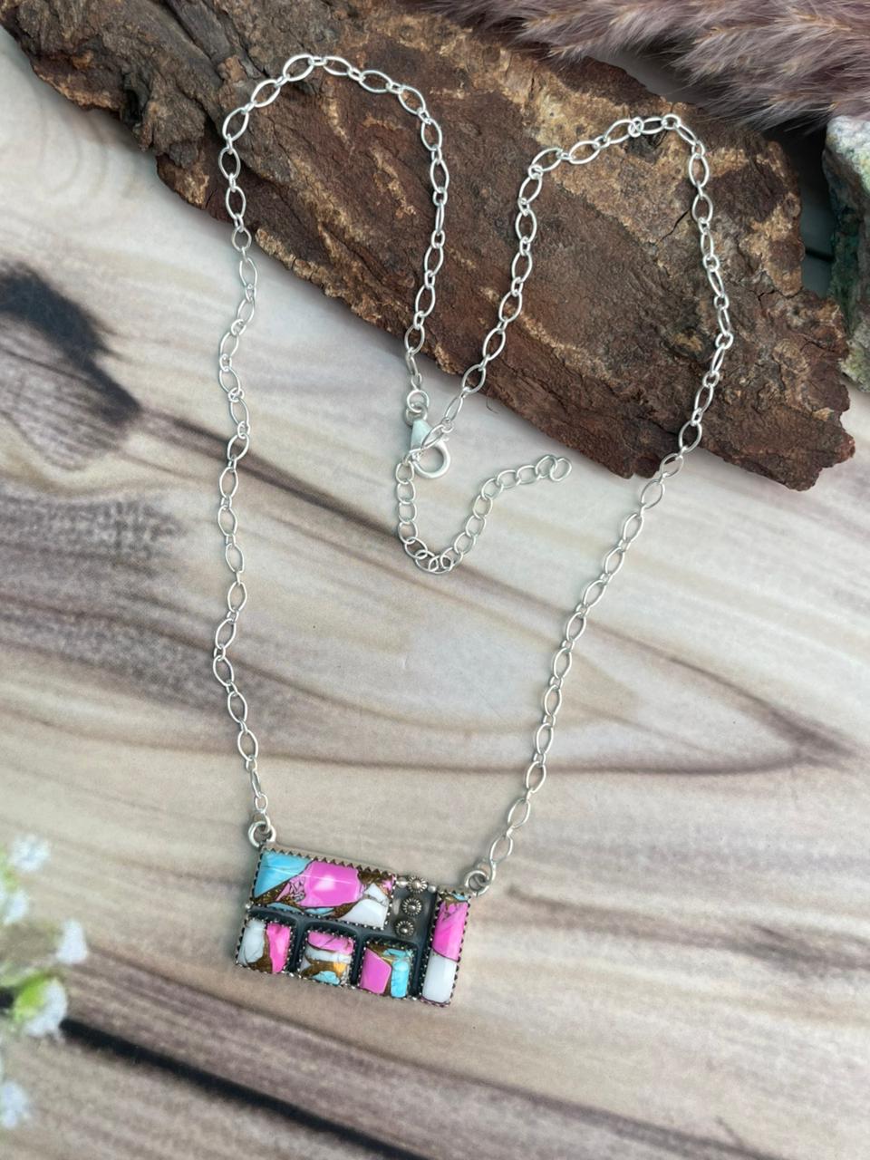 Handmade Sterling Silver Cotton Candy Necklace Signed Nizhoni