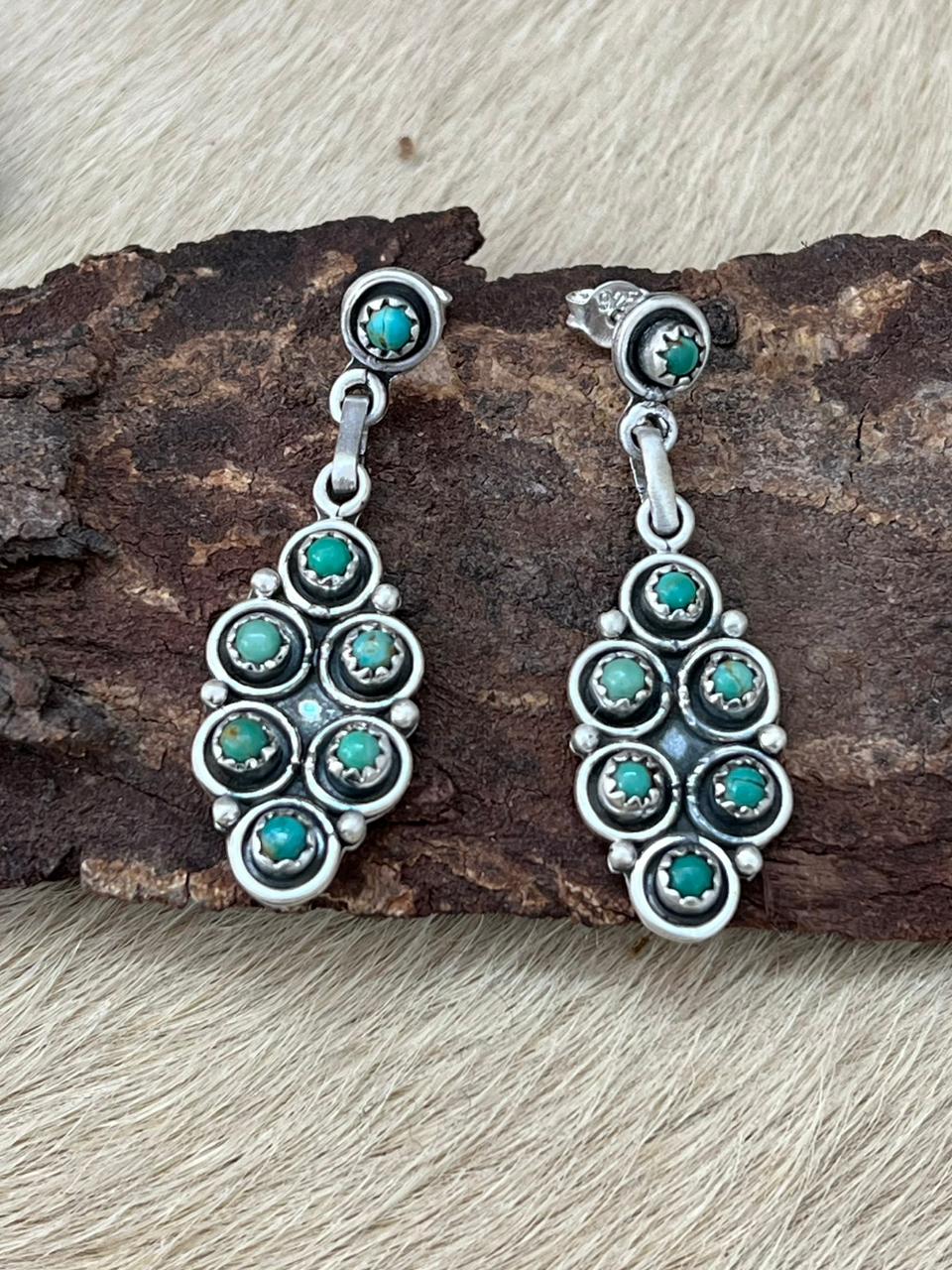 Handmade Sterling Silver Kingman Turquoise Dangle Earrings "Signed Nizhoni"