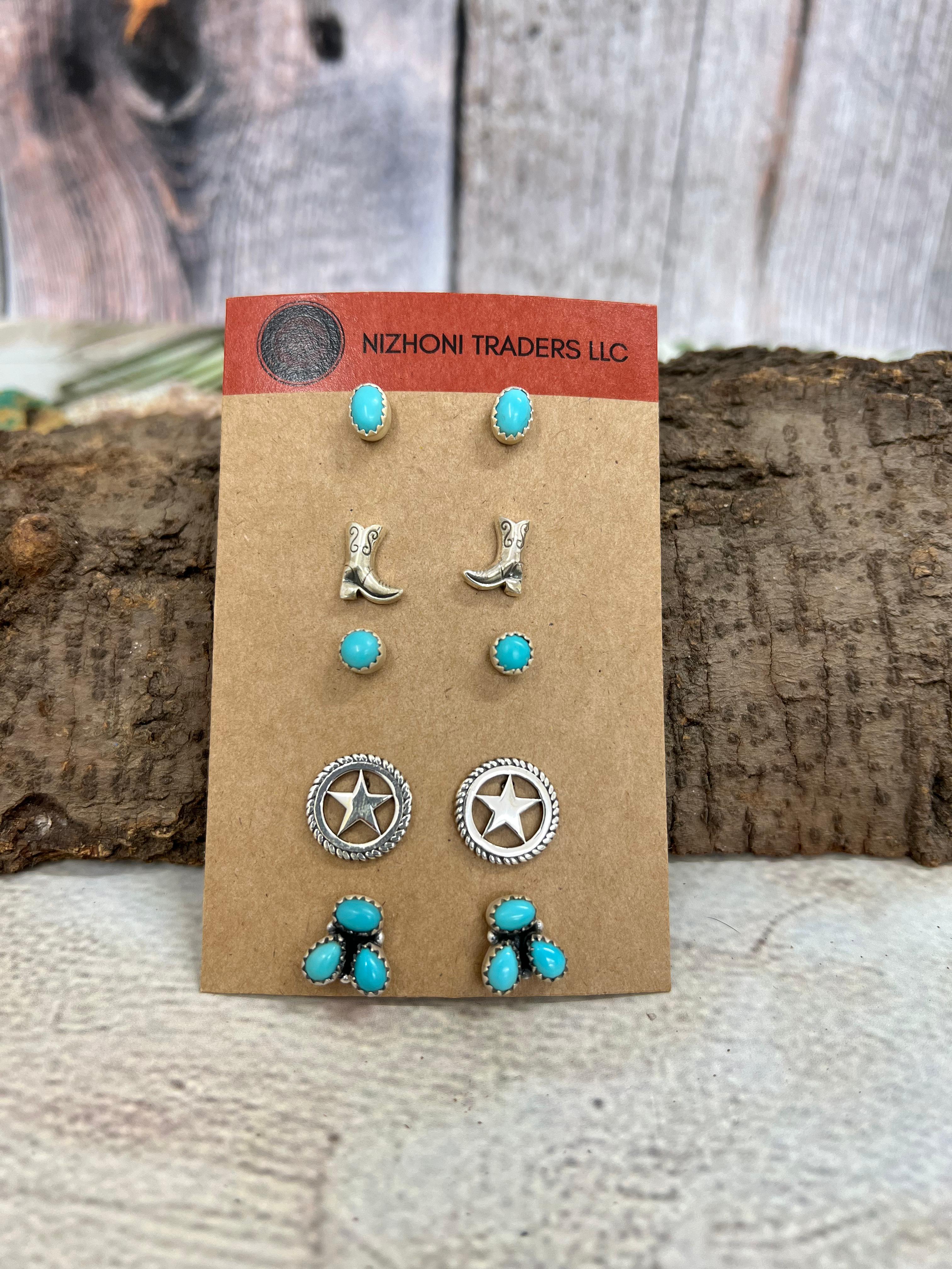 Handmade Sterling Silver with Rodeo Kingman Post Studs with Signed Nizhoni