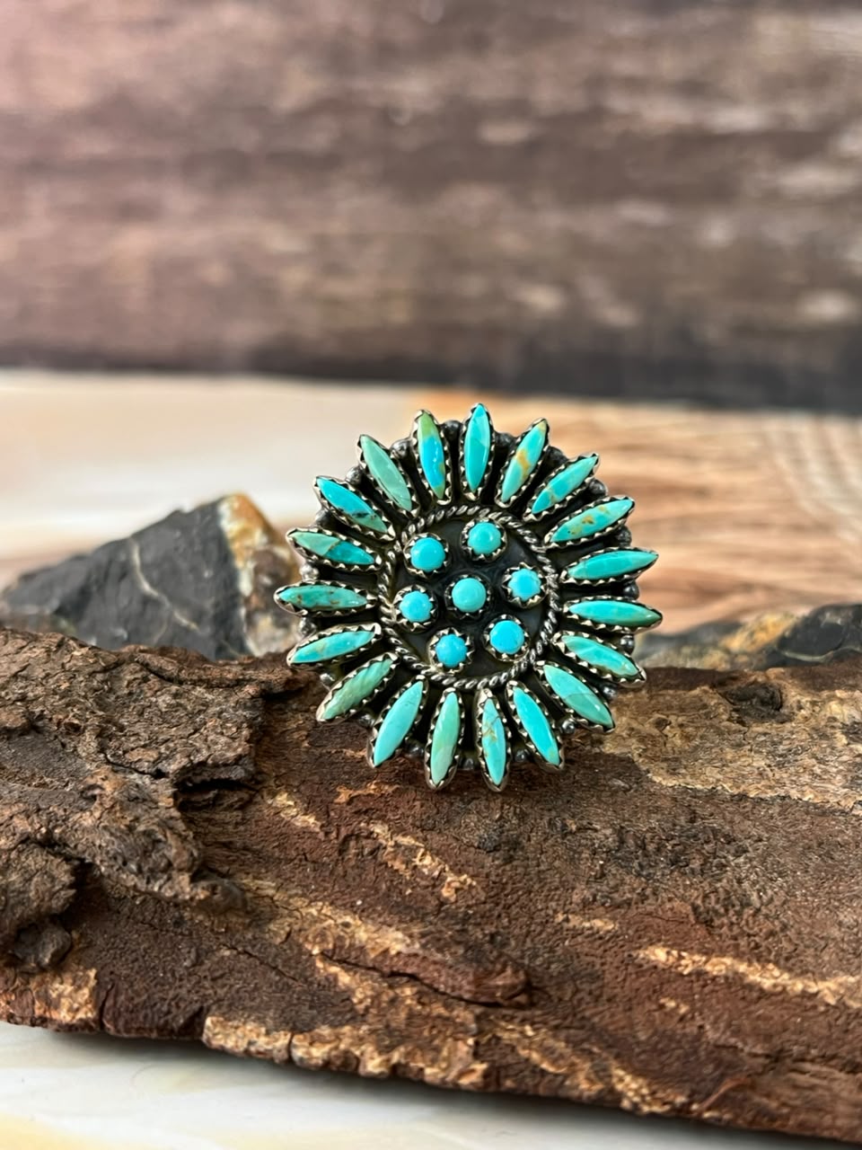 Handmade Sterling Silver Kingman Turquoise Adjustable Ring Signed Nizhoni
