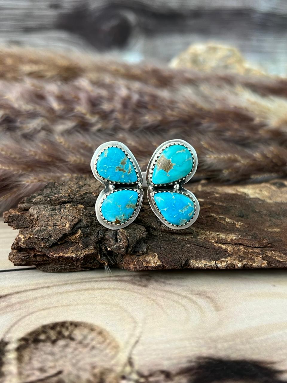 Handmade Sterling Silver Sierra Bella Turquoise Adjustable Ring Signed Nizhoni
