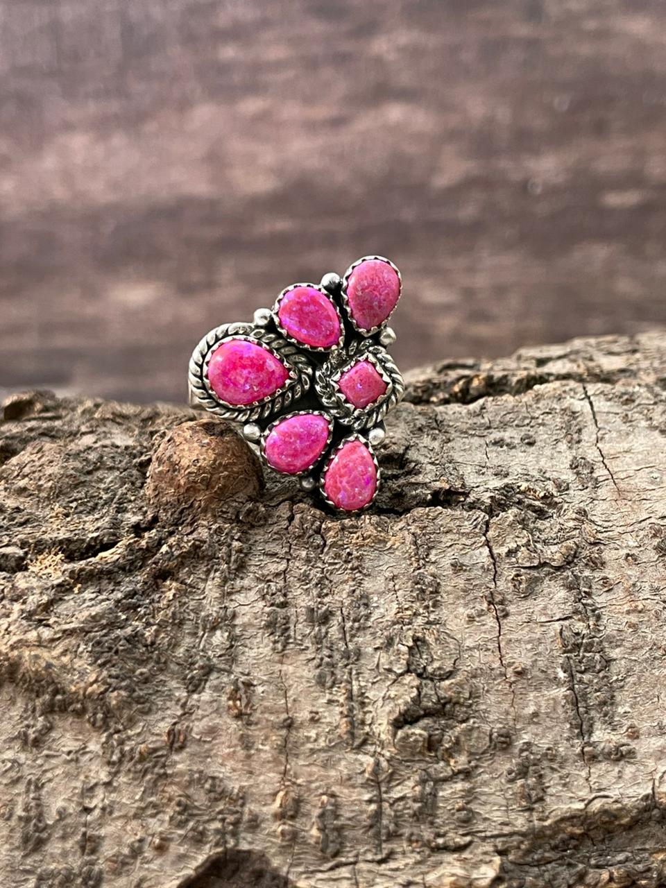Handmade Sterling Silver Hot Pink Adjustable Ring "Signed Nizhoni"