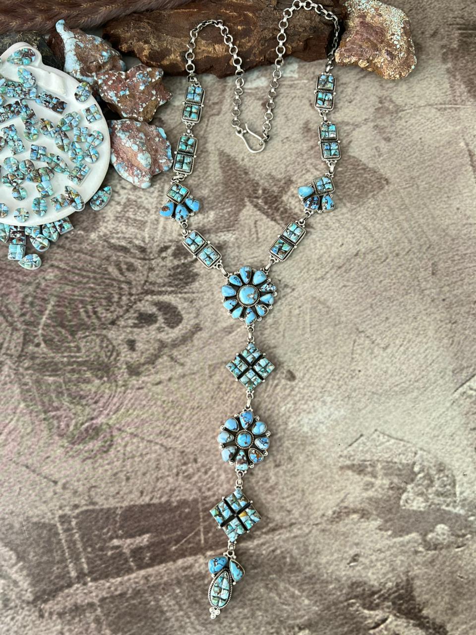 Handmade Sterling Silver 'Golden Hills Turquoise Cobble Collection' Necklace "Signed Nizhoni"