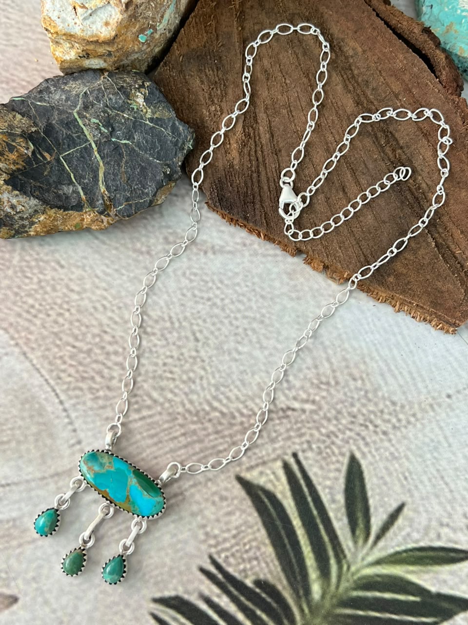 Handmade Sterling Silver Kingman Turquoise Necklace Signed Nizhoni