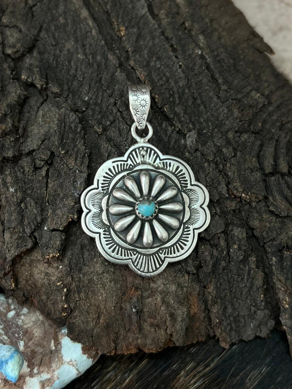 Handmade Sterling Silver Kingman Turquoise Pendant "Signed Nizhoni" (2)