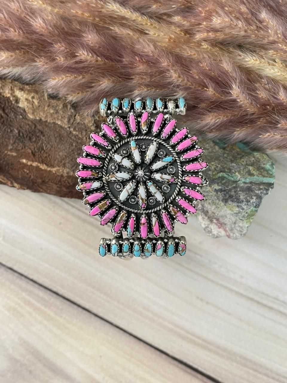Handmade Sterling Silver Cotton Candy Cuff Bracelet Signed Nizhoni