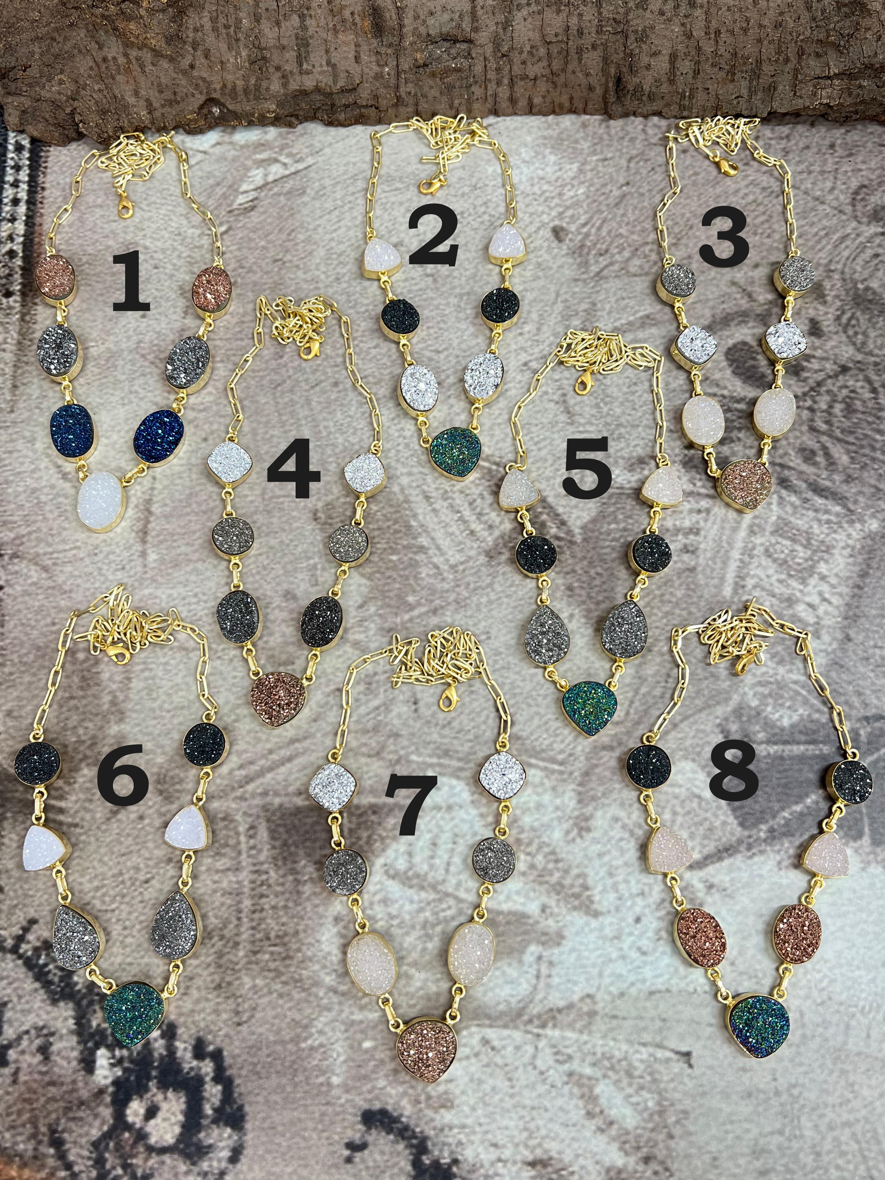 “The Boho Collection” Handmade Natural Druzy Necklace 8 Styles