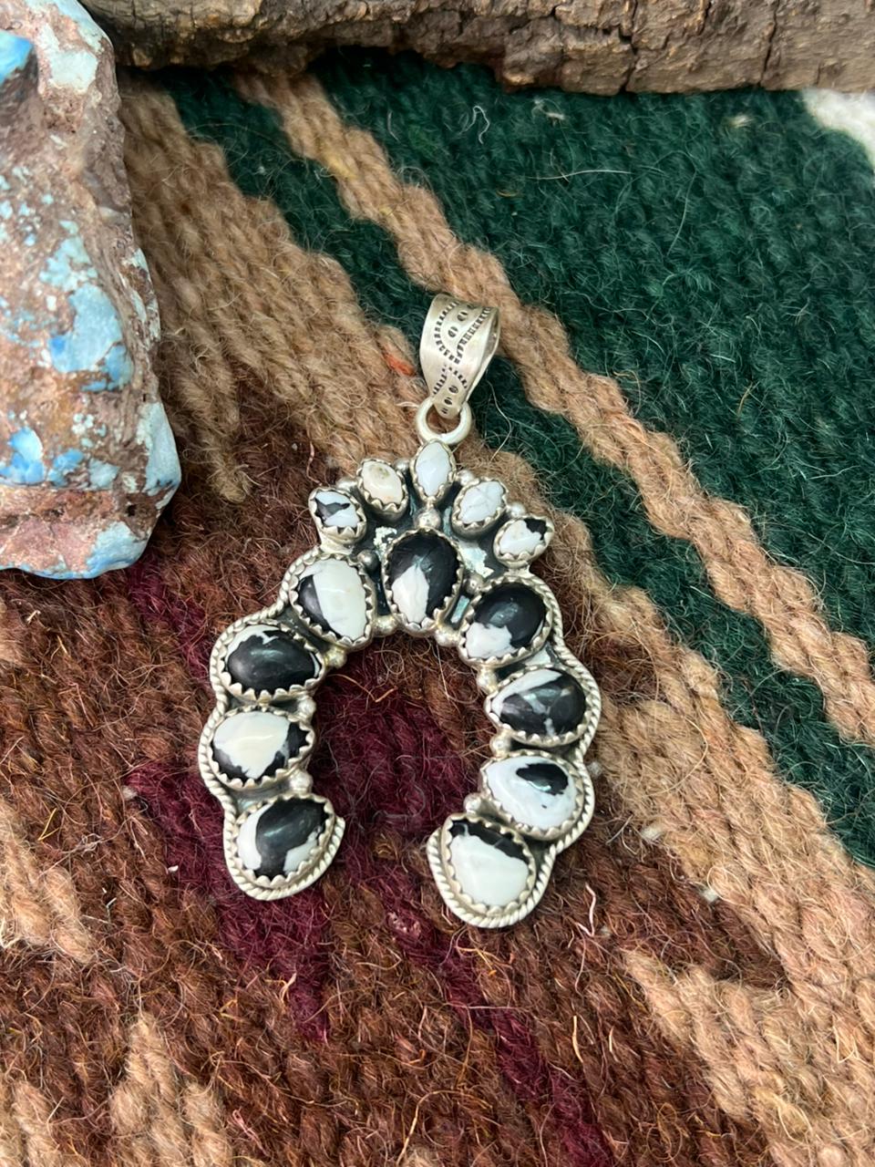 Handmade Sterling Silver White Buffalo Naja Pendant "Signed Nizhoni"