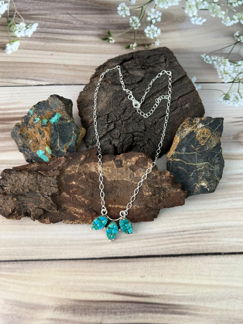 Handmade Sterling Silver Kingman Turquoise Cobble Stone Necklace Signed Nizhoni