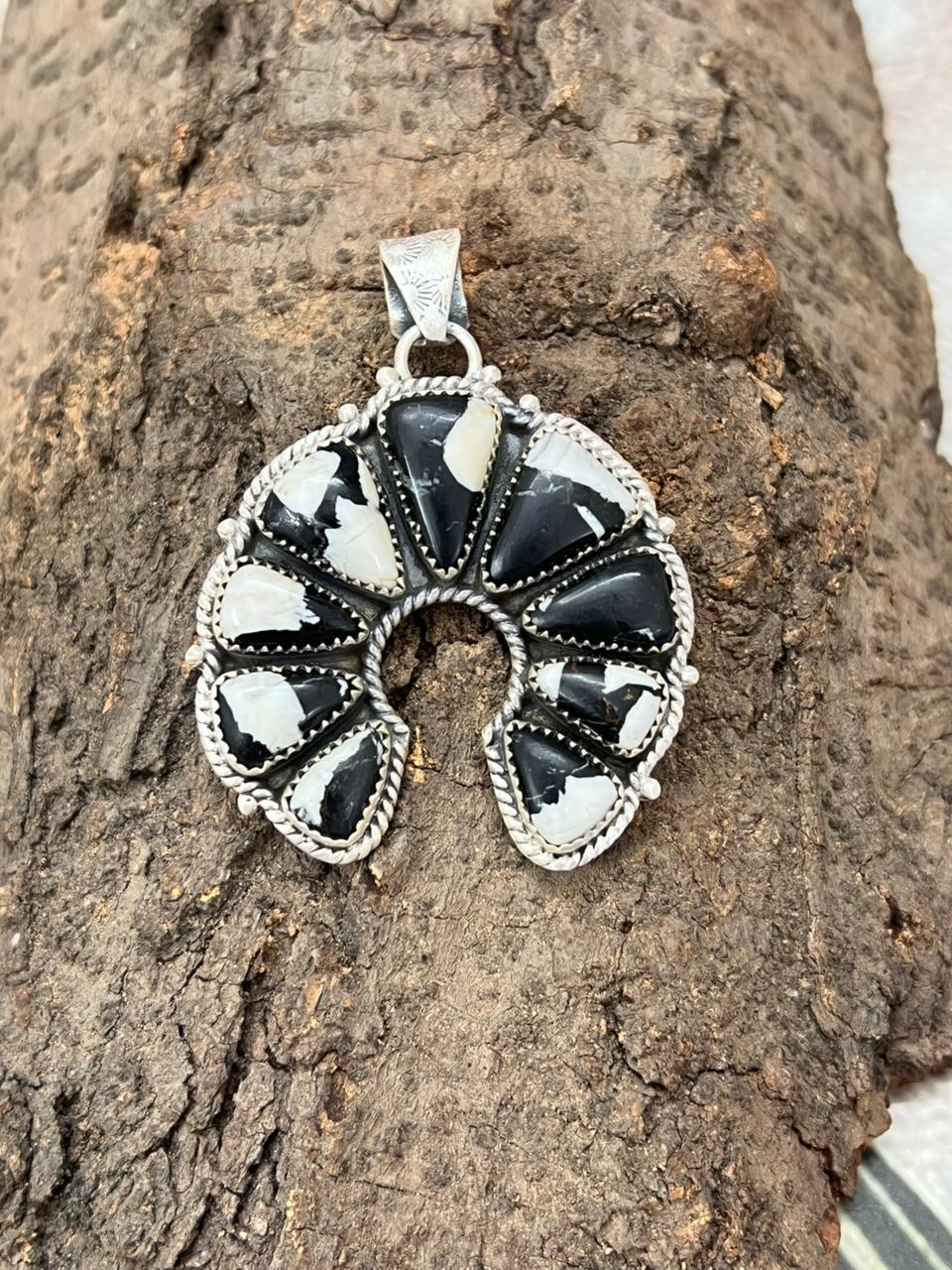 Handmade Sterling Silver White Buffalo Naja Pendant with Signed Nizhoni (5)