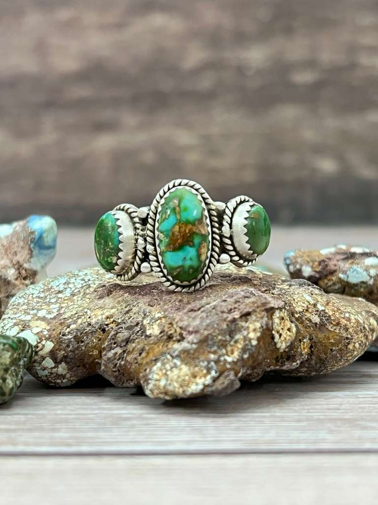 Handmade Sterling Silver Sonoran Mountain Turquoise Adjustable Ring "Signed Nizhoni" (9)