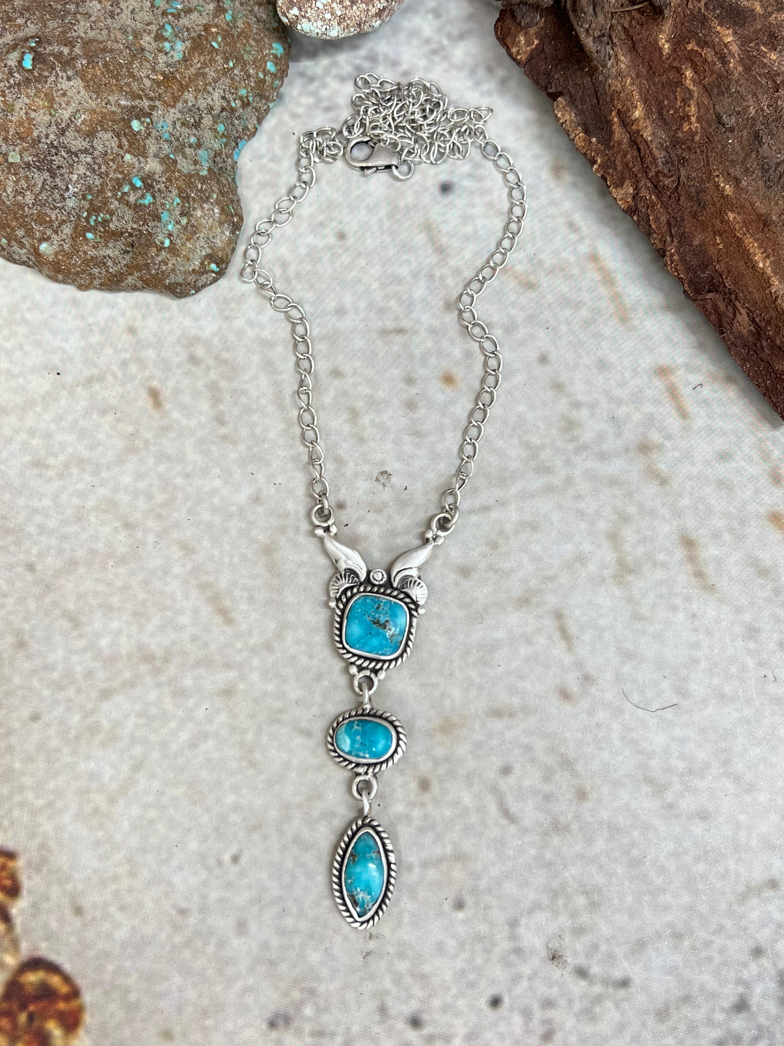 Handmade Sterling Silver White Water Turquoise Necklace Signed Nizhoni