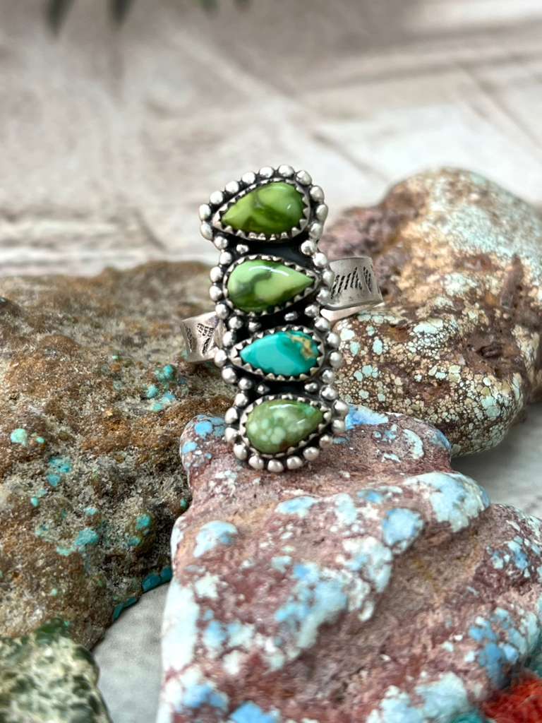 Handmade Sterling Silver Sonoran Mountain Turquoise Adjustable Rings "Signed Nizhoni"