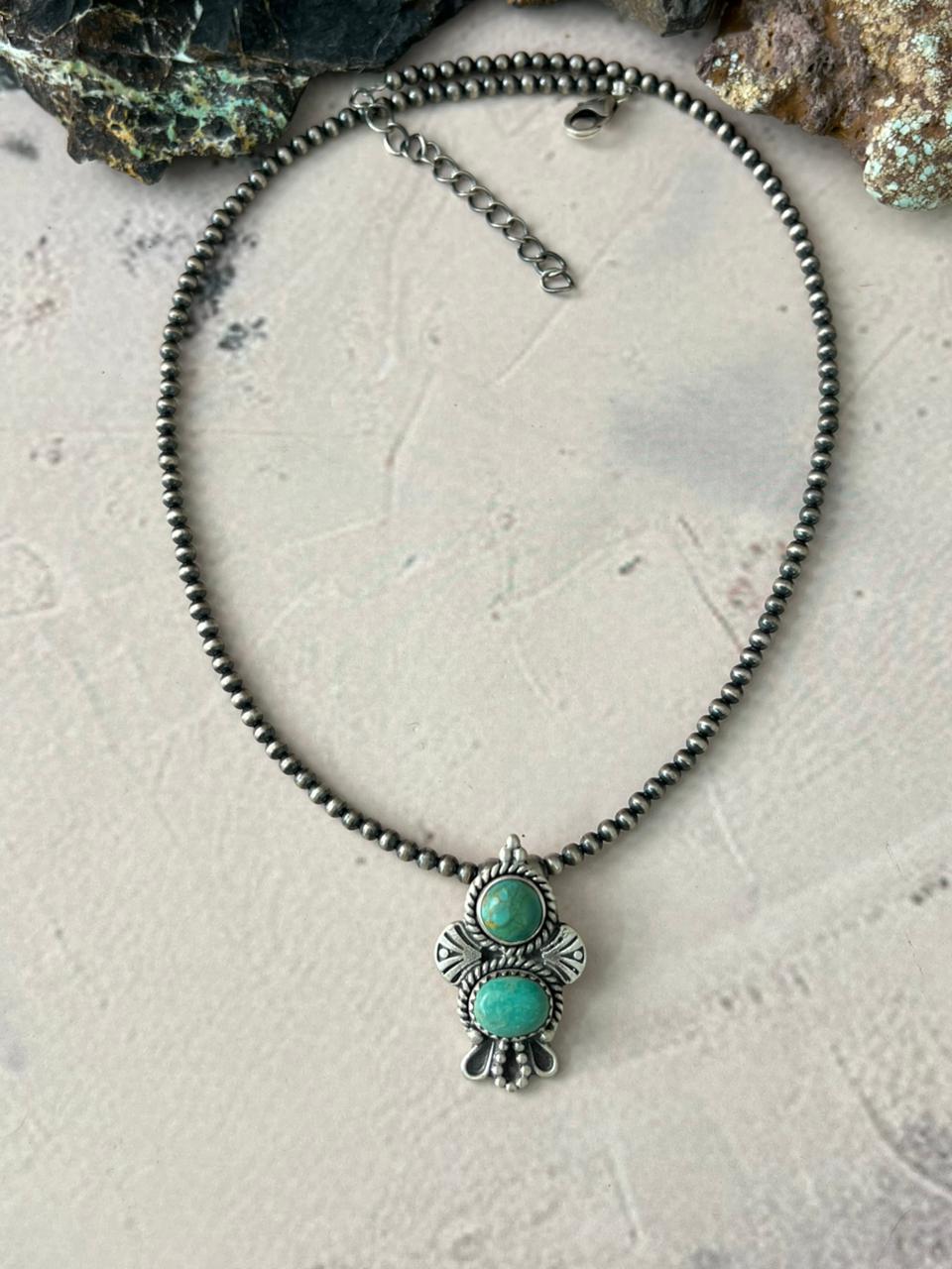 Handmade Sterling Silver Kingman Turquoise Necklace "Signed Nizhoni" (9)