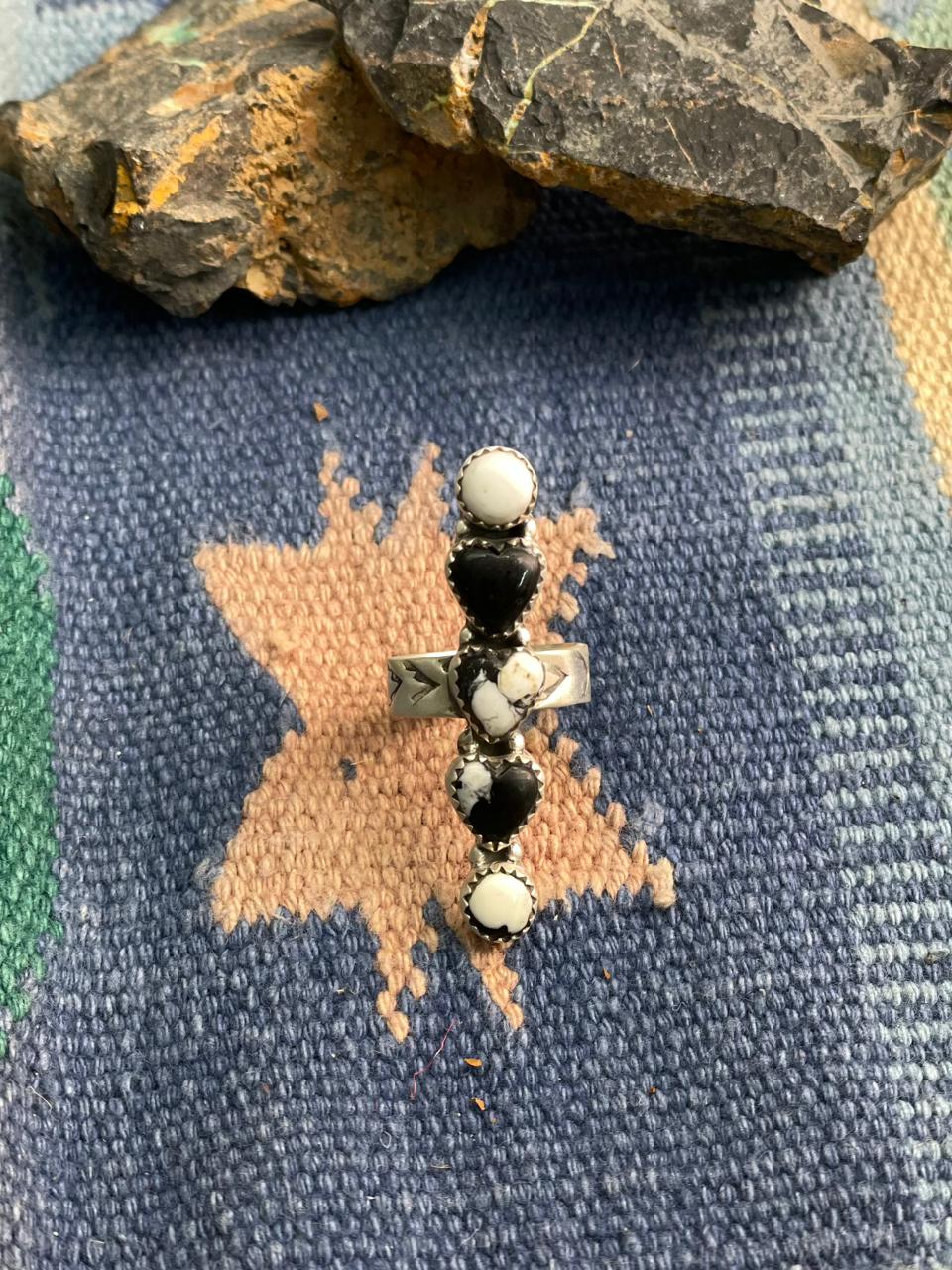 Handmade Sterling Silver White Buffalo Adjustable Ring "Signed Nizhoni"