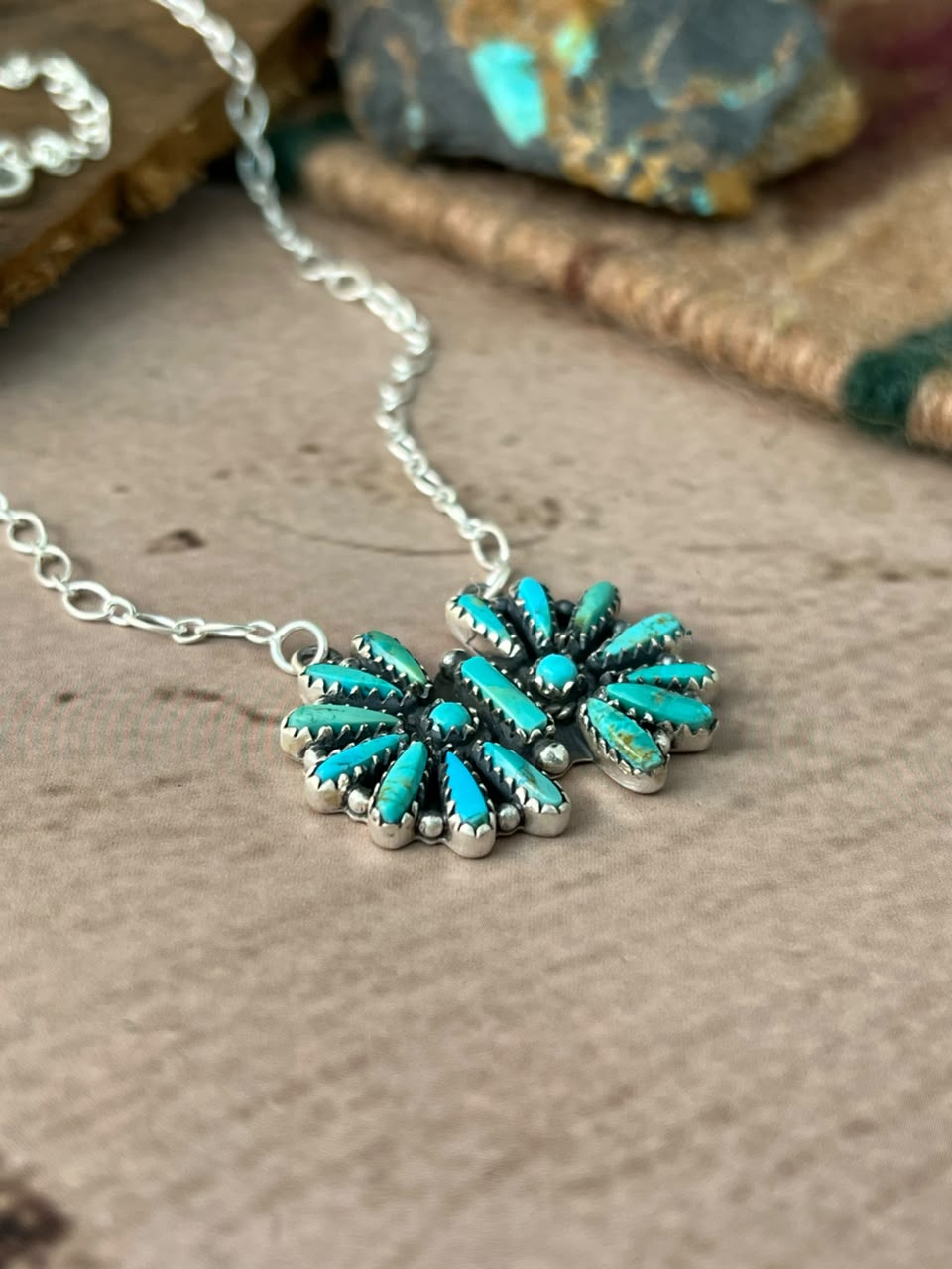 Handmade Sterling Silver Kingman Turquoise Necklace Signed Nizhoni
