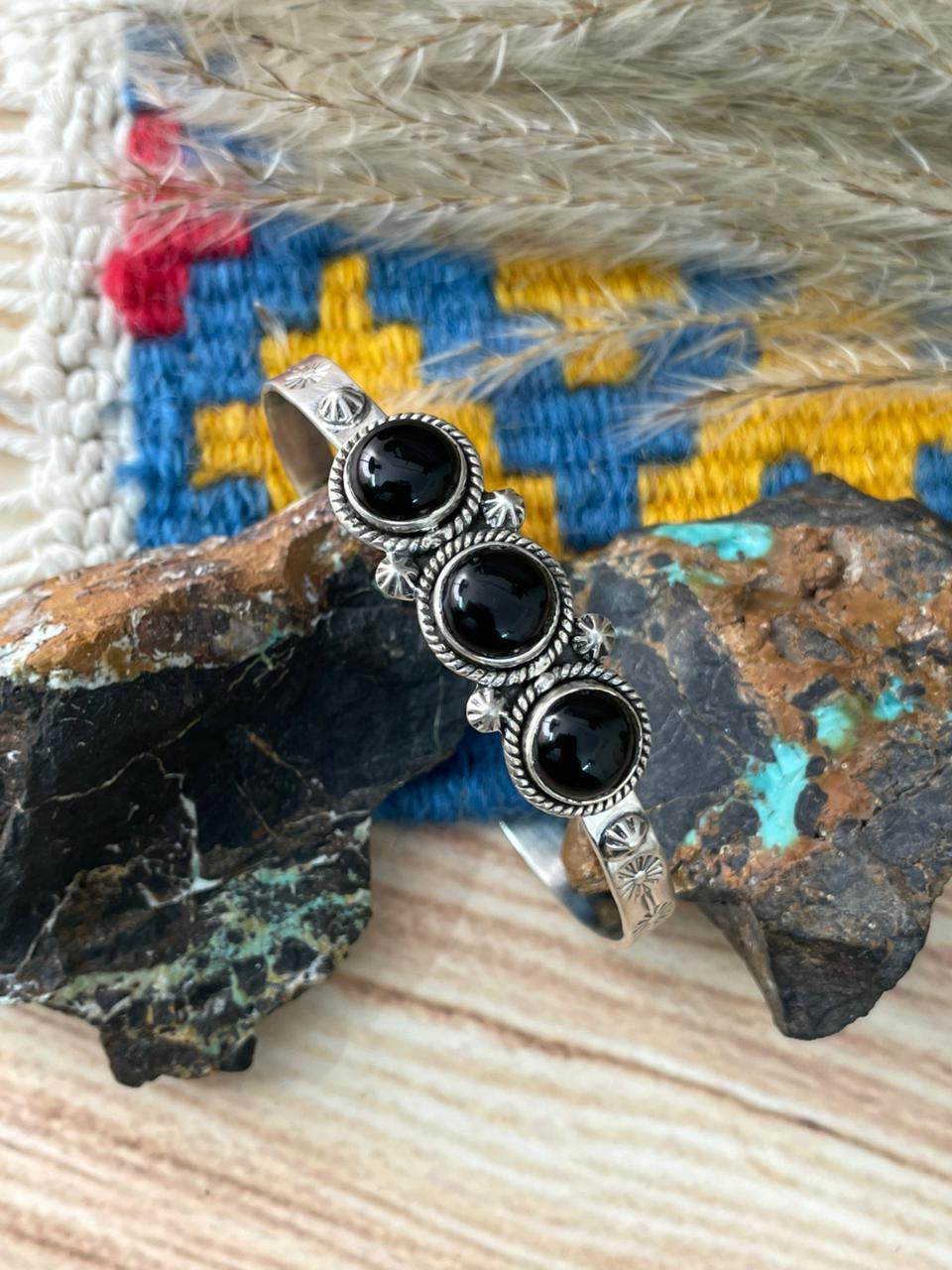 Handmade Sterling Silver Black Onyx Cuff Bracelet "Signed Nizhoni"