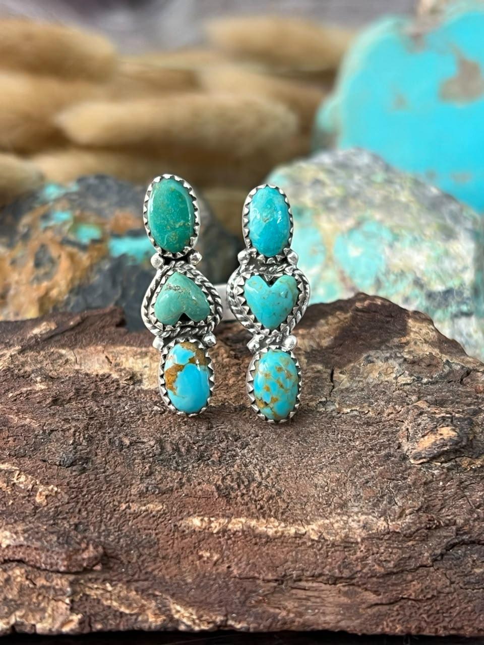 Handmade Sterling Silver Kingman Turquoise Adjustable Ring Signed Nizhoni
