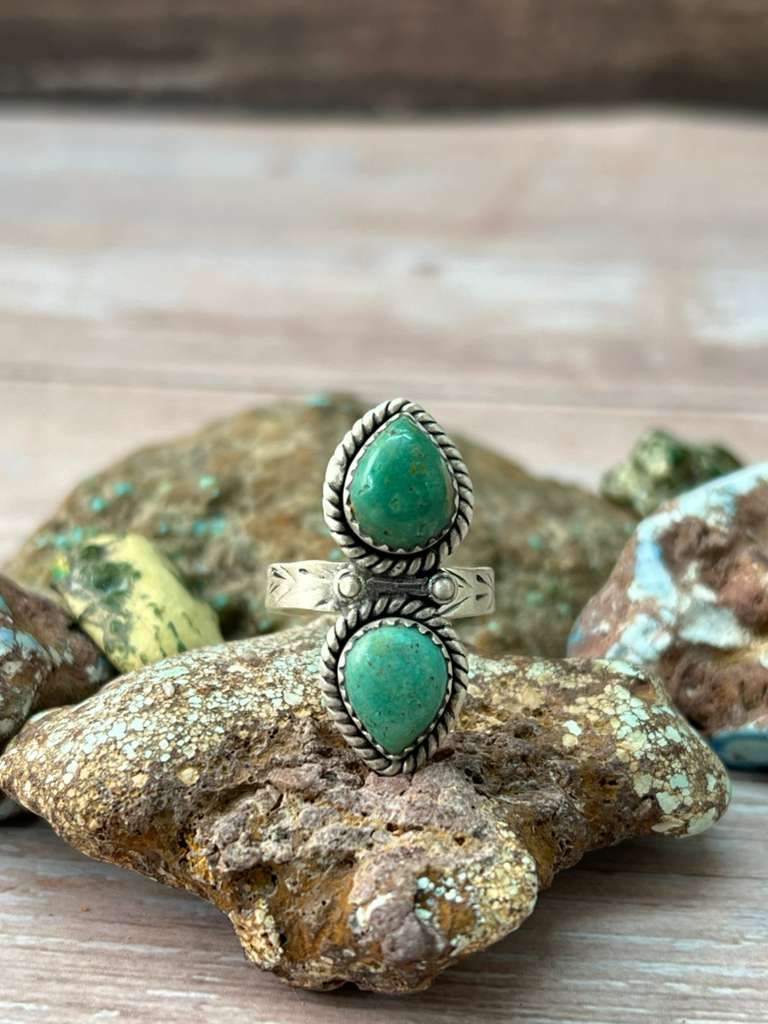 Handmade Sterling Silver Kingman Turquoise Adjustable Ring "Signed Nizhoni"
