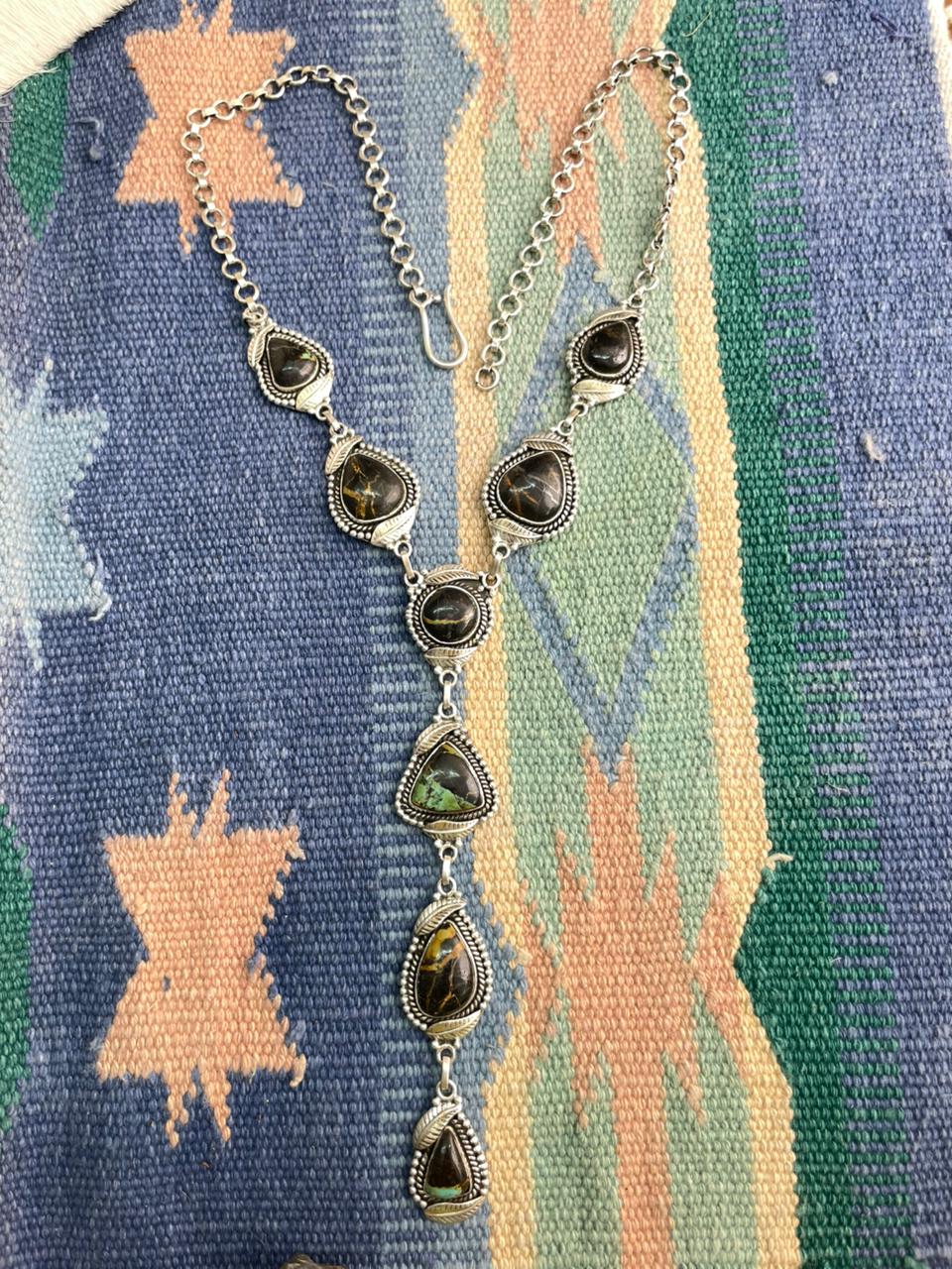 Handmade Sterling Silver Blackjack Turquoise Necklace "Signed Nizhoni"