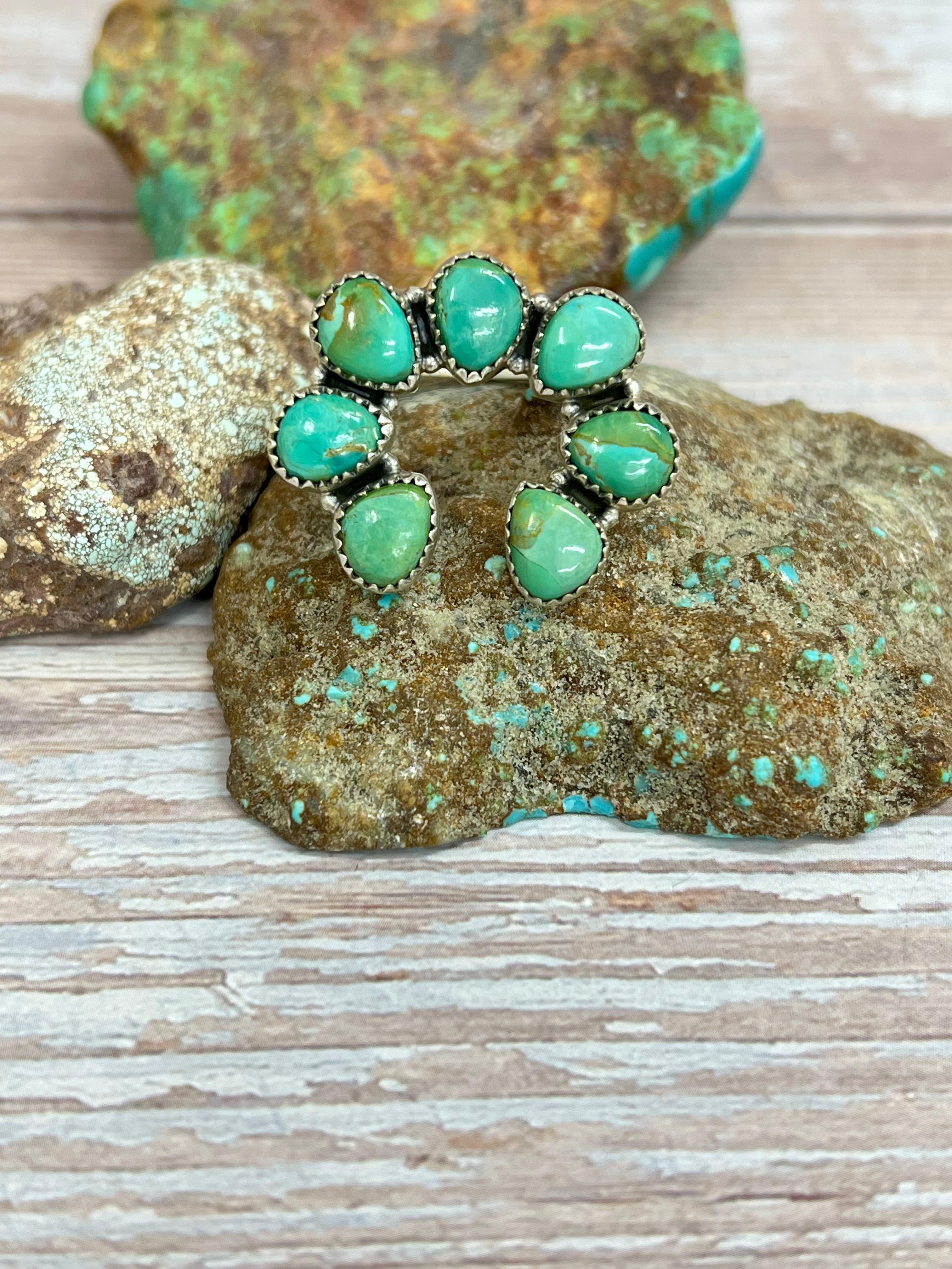 Handmade Sterling Silver Kingman Turquoise Naja Adjustable Ring with Signed Nizhoni