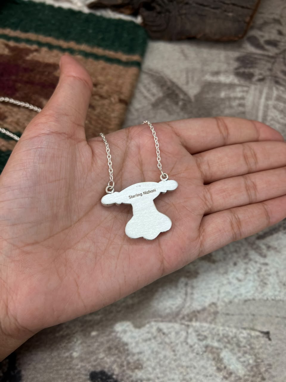 Handmade Sterling Silver White Buffalo Necklace Signed Nizhoni