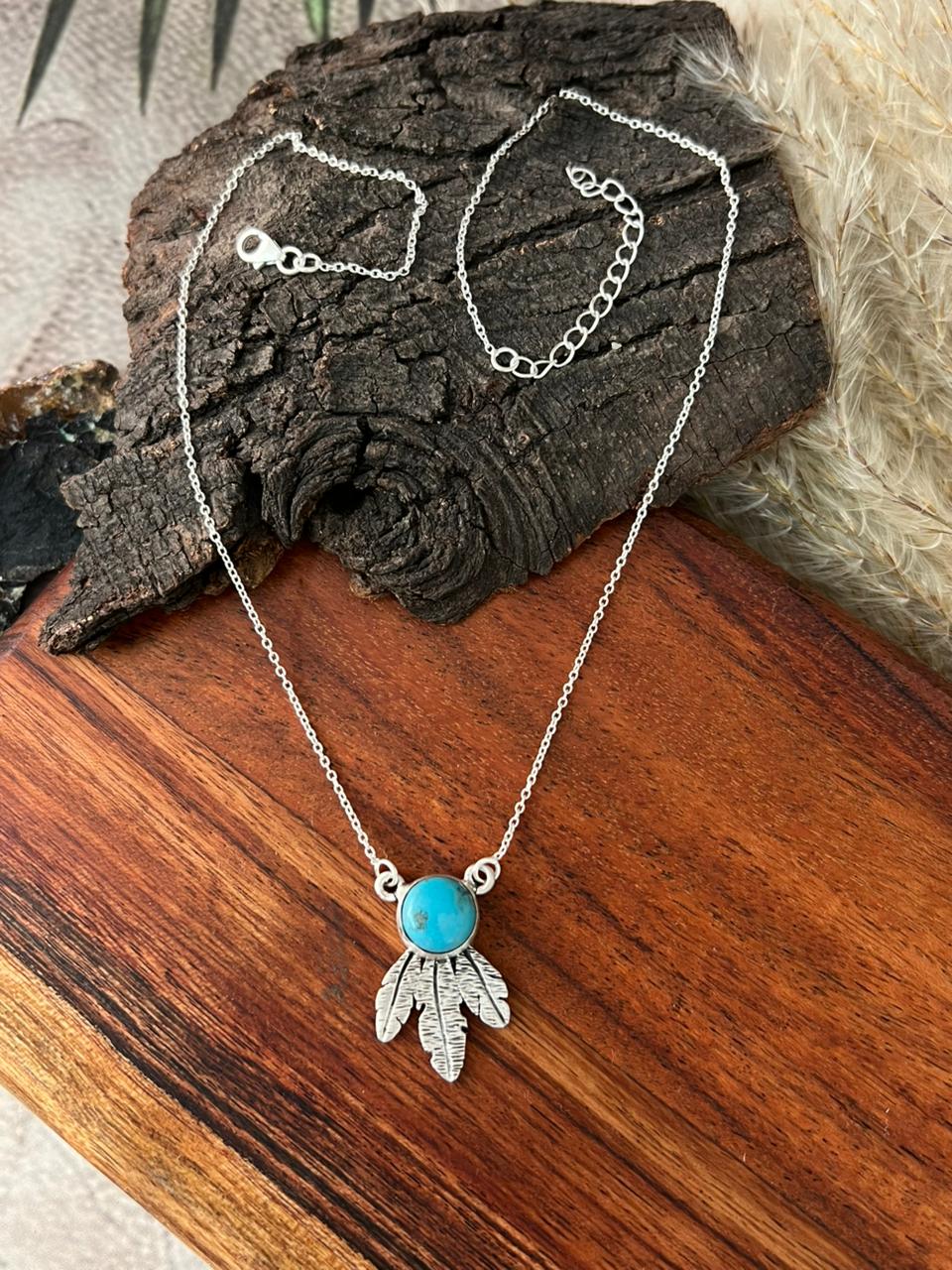 Handmade Sterling Silver Kingman Turquoise Necklace "Signed Nizhoni"