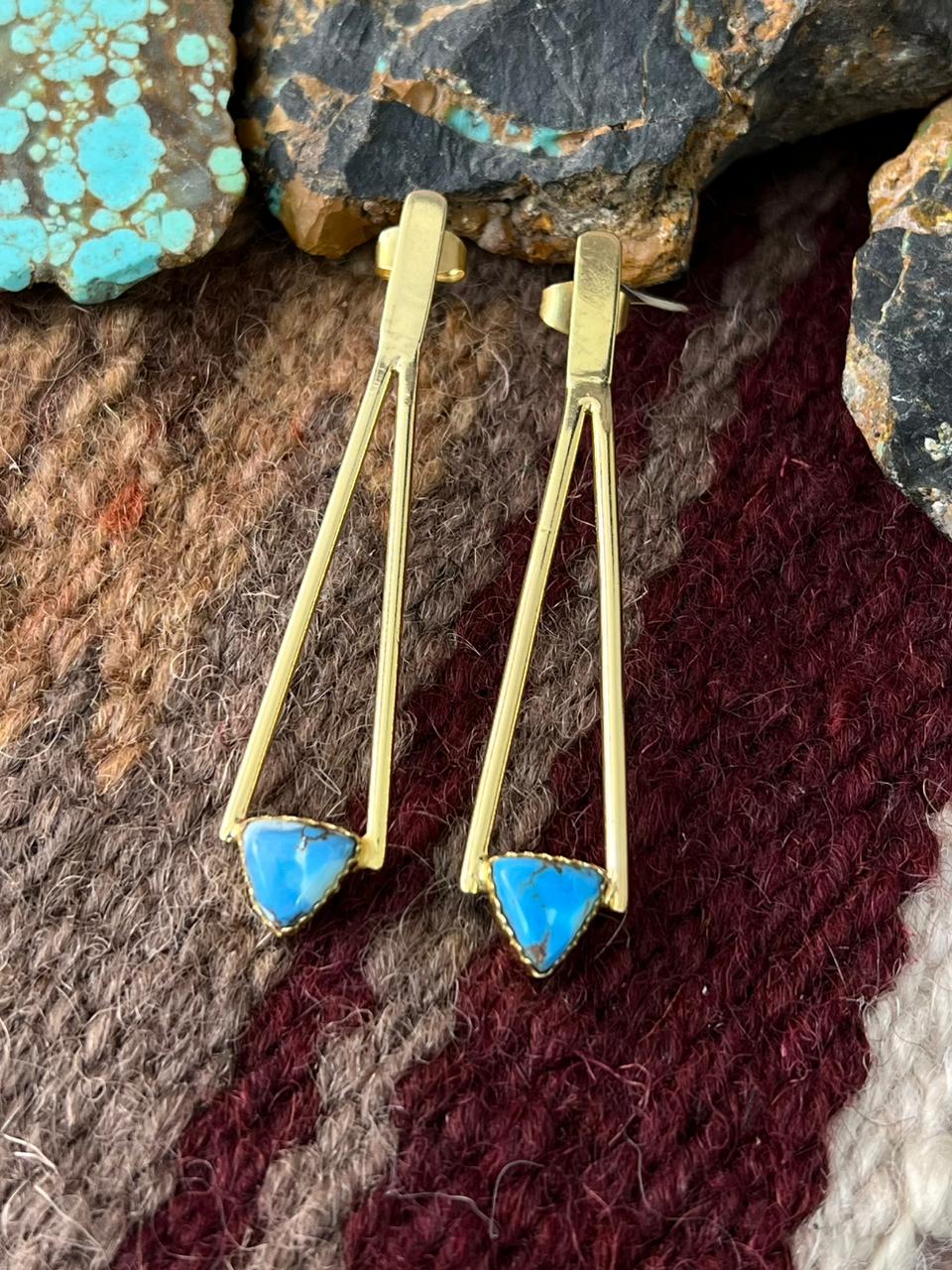 “The Golden Collection” Handmade Natural Golden Hills Turquoise Post Dangle Earrings
