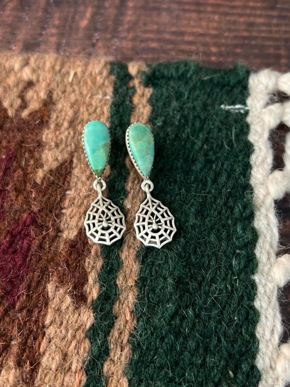 Handmade Sterling Silver Kingman Turquoise Halloween Collection: Post Dangle Earrings Signed Nizhoni