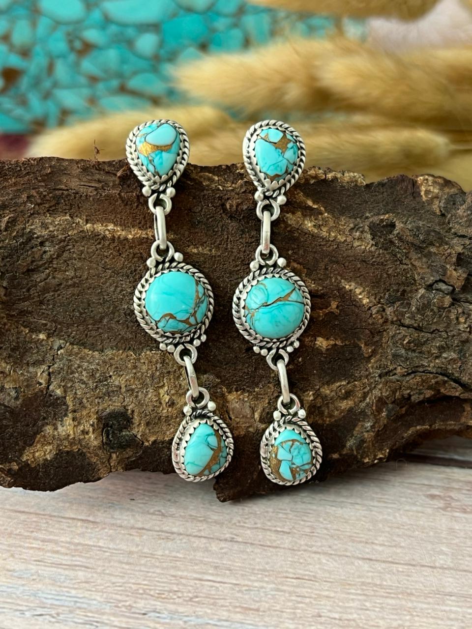 Handmade Sterling Silver Mint Dahlia Collection: Post Dangle Earrings "Signed Nizhoni"