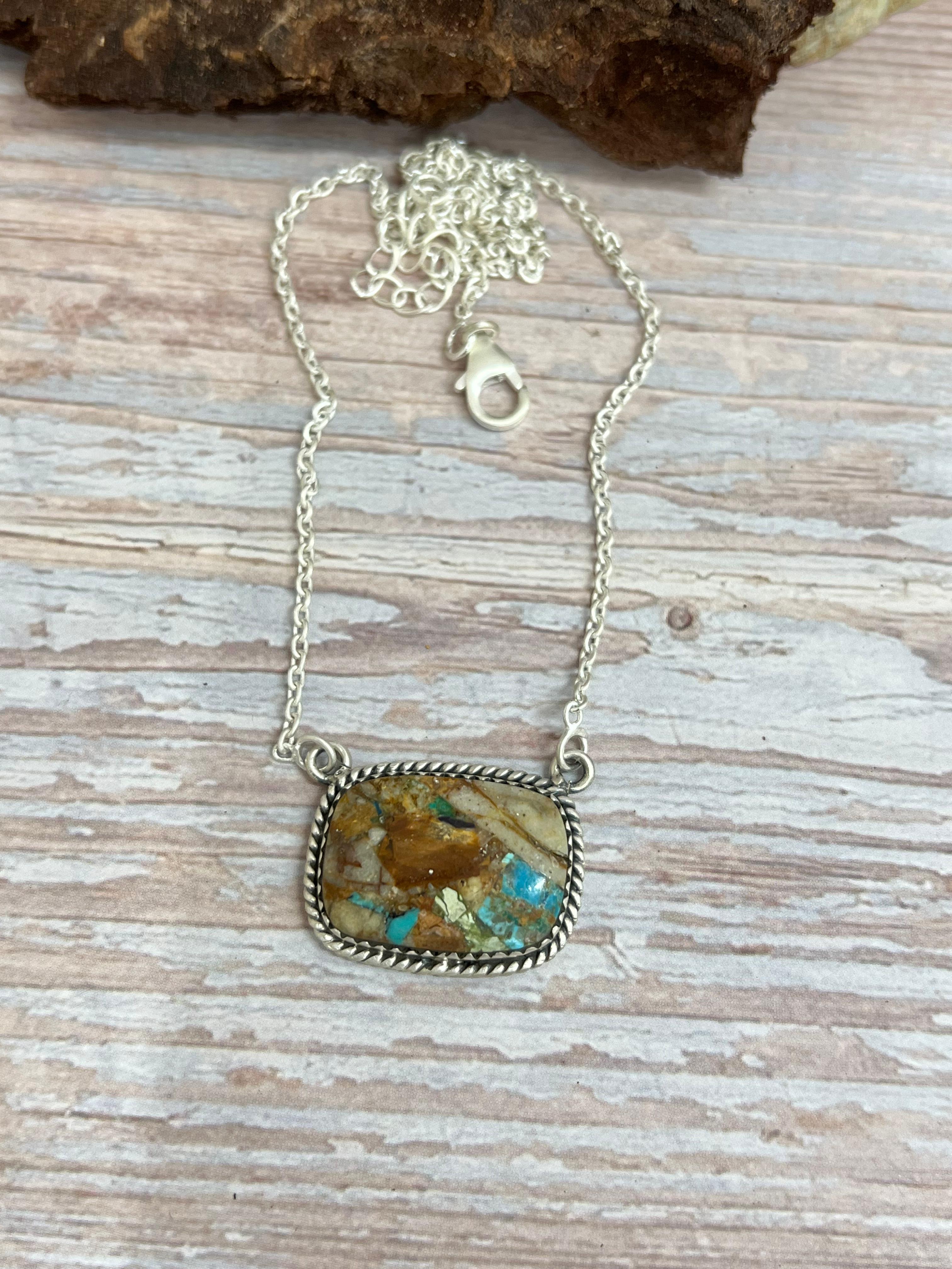 Handmade Sterling Silver Royston Turquoise Necklace with Signed Nizhoni