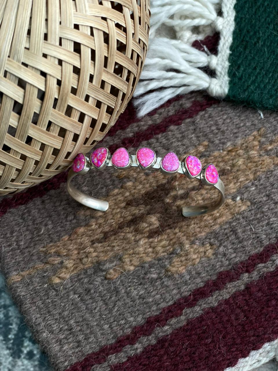Handmade Sterling Silver Hot Pink Cuff Bracelet "Signed Nizhoni"