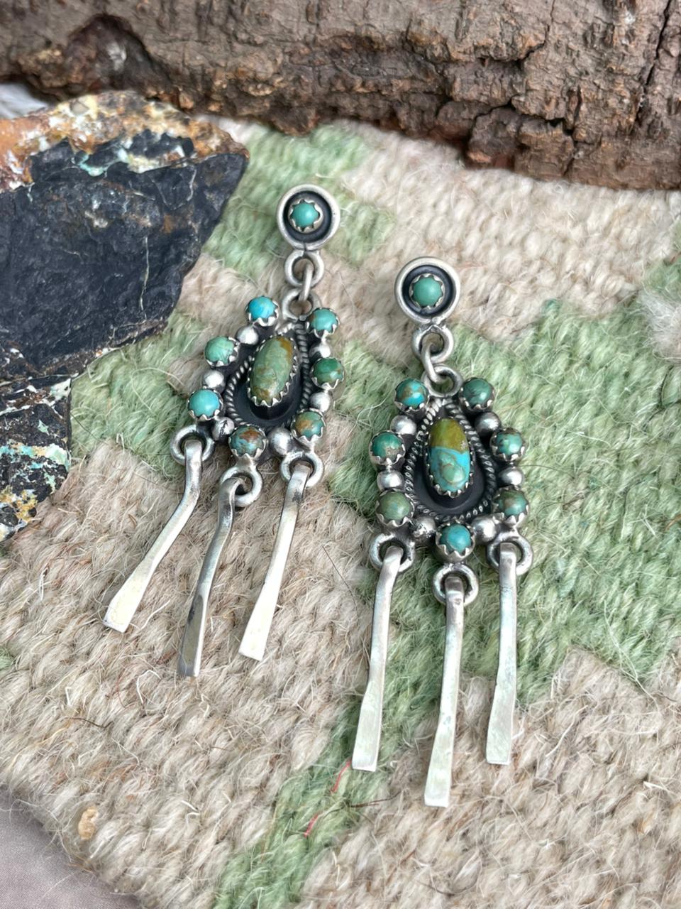 Handmade Sterling Silver Kingman Turquoise Hook Dangle Earrings "Signed Nizhoni"