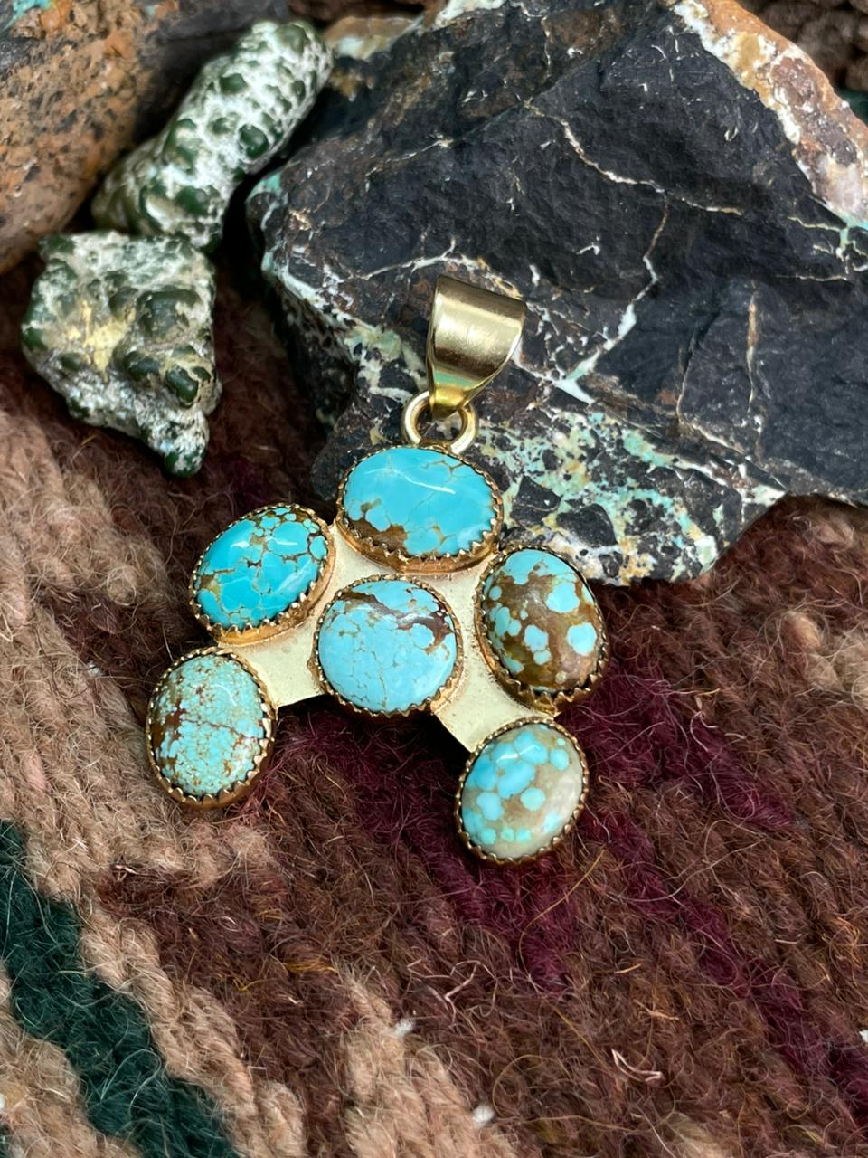 “The Golden Collection” Handmade Number 8 Turquoise with Gold Naja Pendant