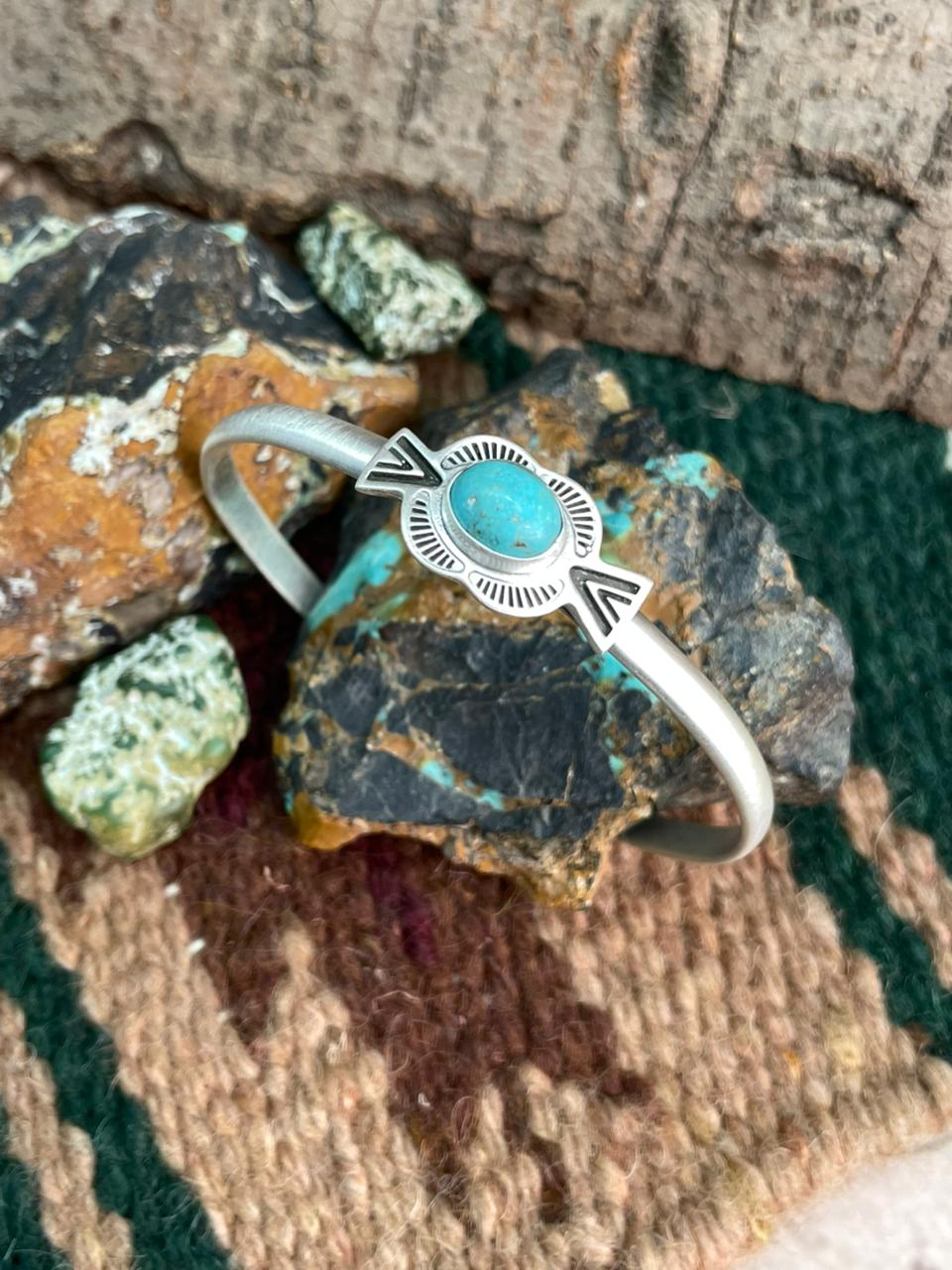 Handmade Sterling Silver Kingman Turquoise Cuff Bracelet "Signed Nizhoni"