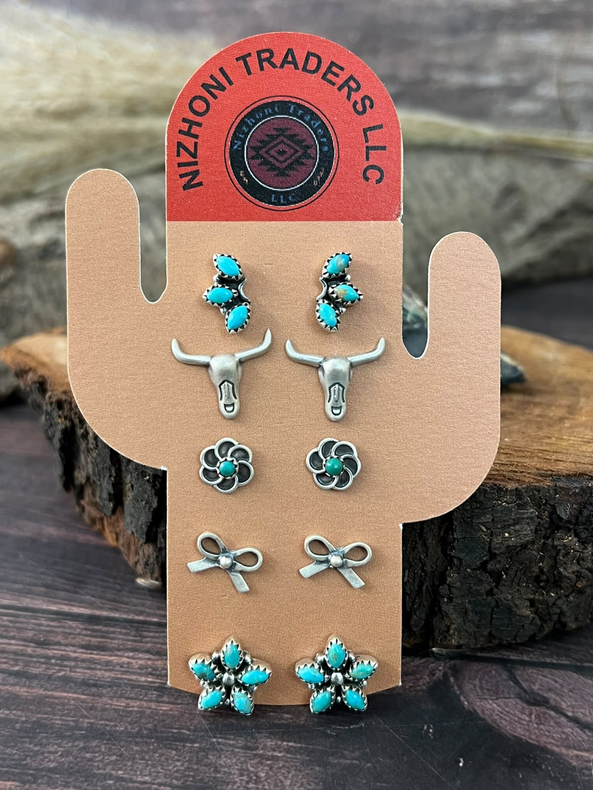 Handmade Sterling Silver Kingman Turquoise Post Studs Cards
