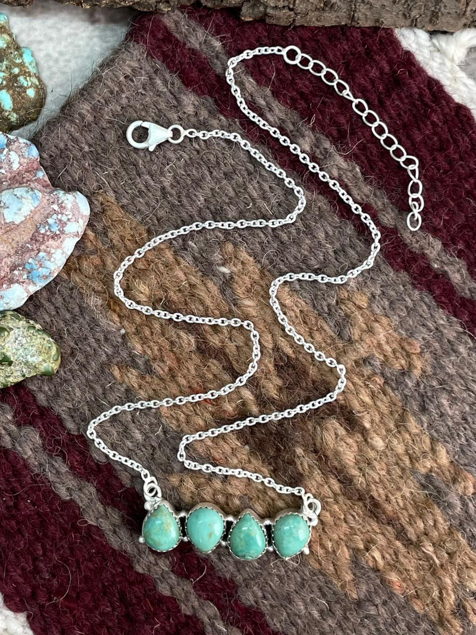 Handmade Sterling Silver Old stock Royston Turquoise Necklace "Signed Nizhoni"