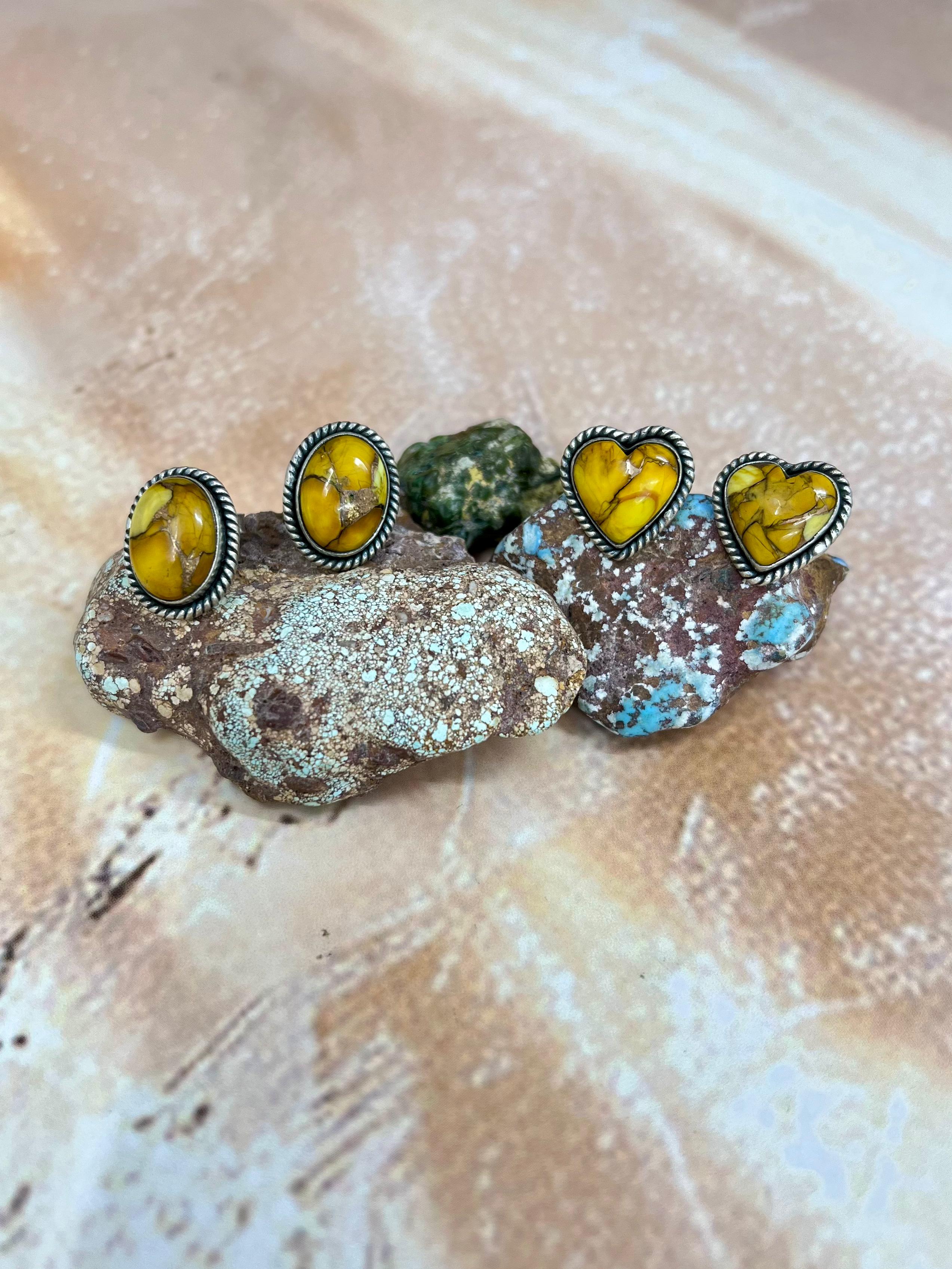 Handmade Sterling Silver Honey Dahlia Post Earrings with Signed Nizhoni