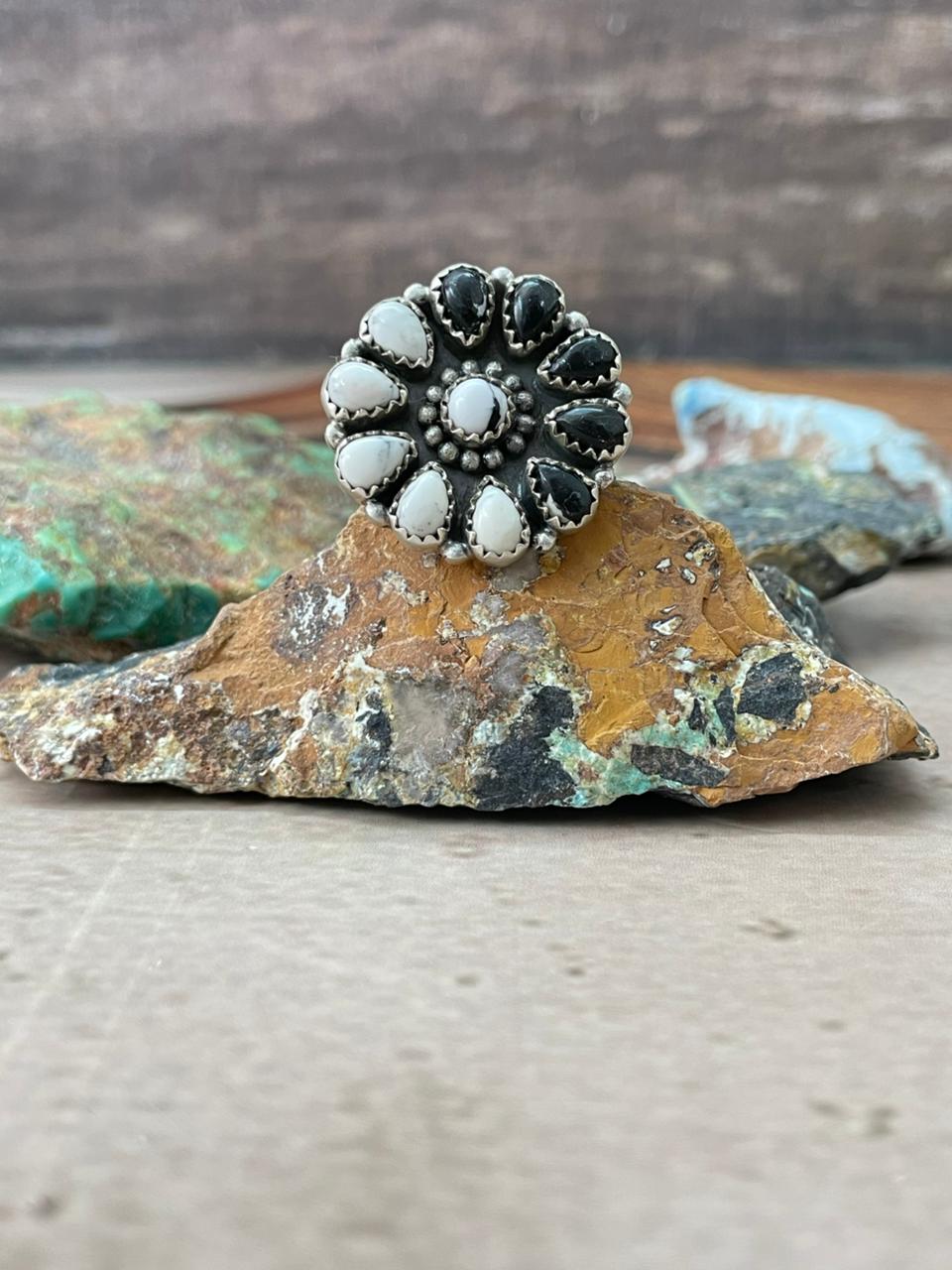 Handmade Sterling Silver White Buffalo Adjustable Ring "Signed Nizhoni"