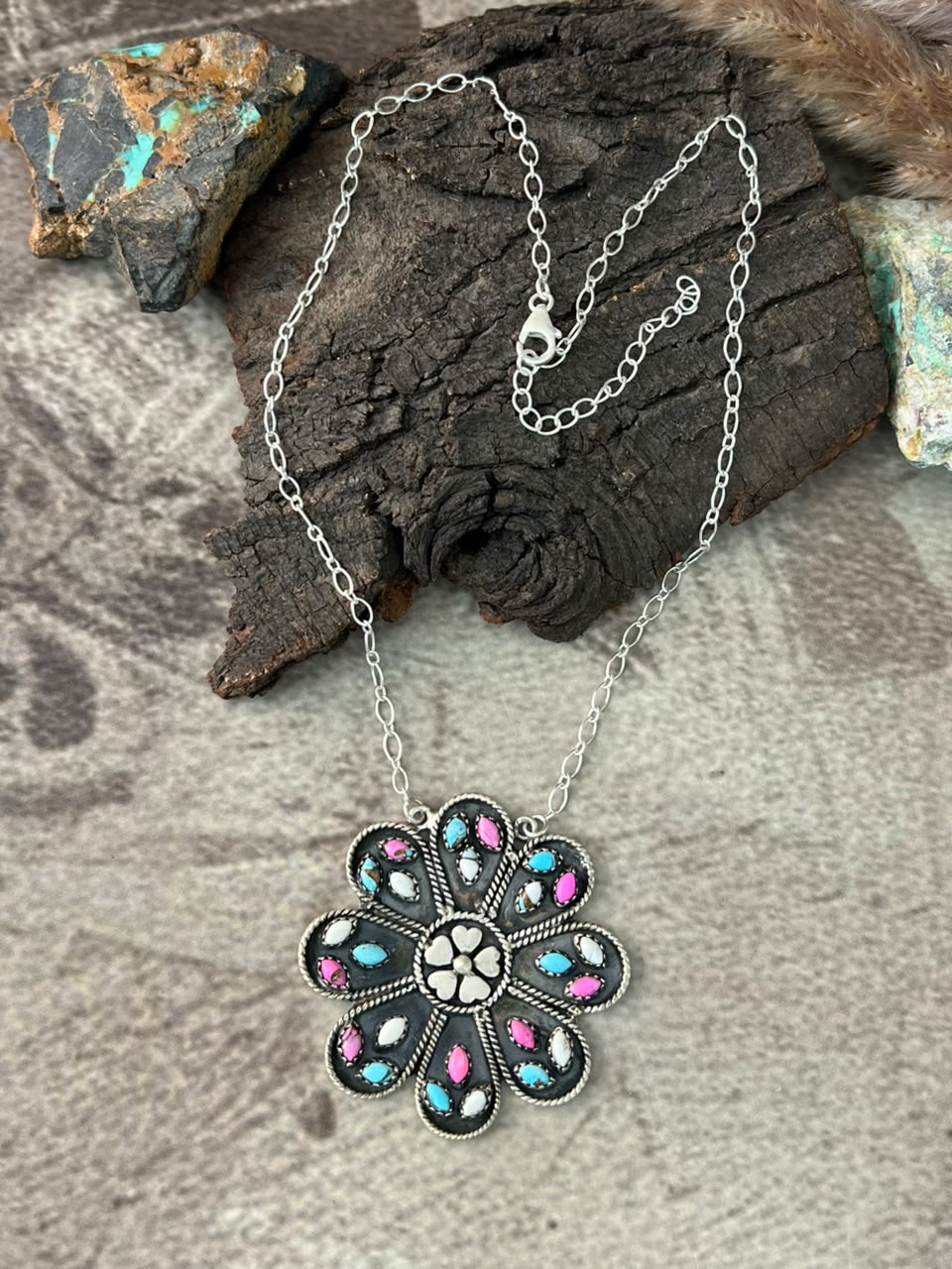 Handmade Sterling Silver Cotton Candy Necklace Signed Nizhoni