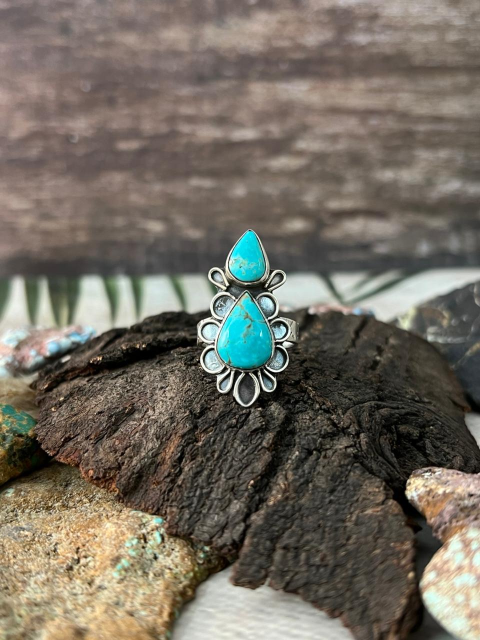 Handmade Sterling Silver Santa Maria Turquoise Adjustable Ring "Signed Nizhoni"