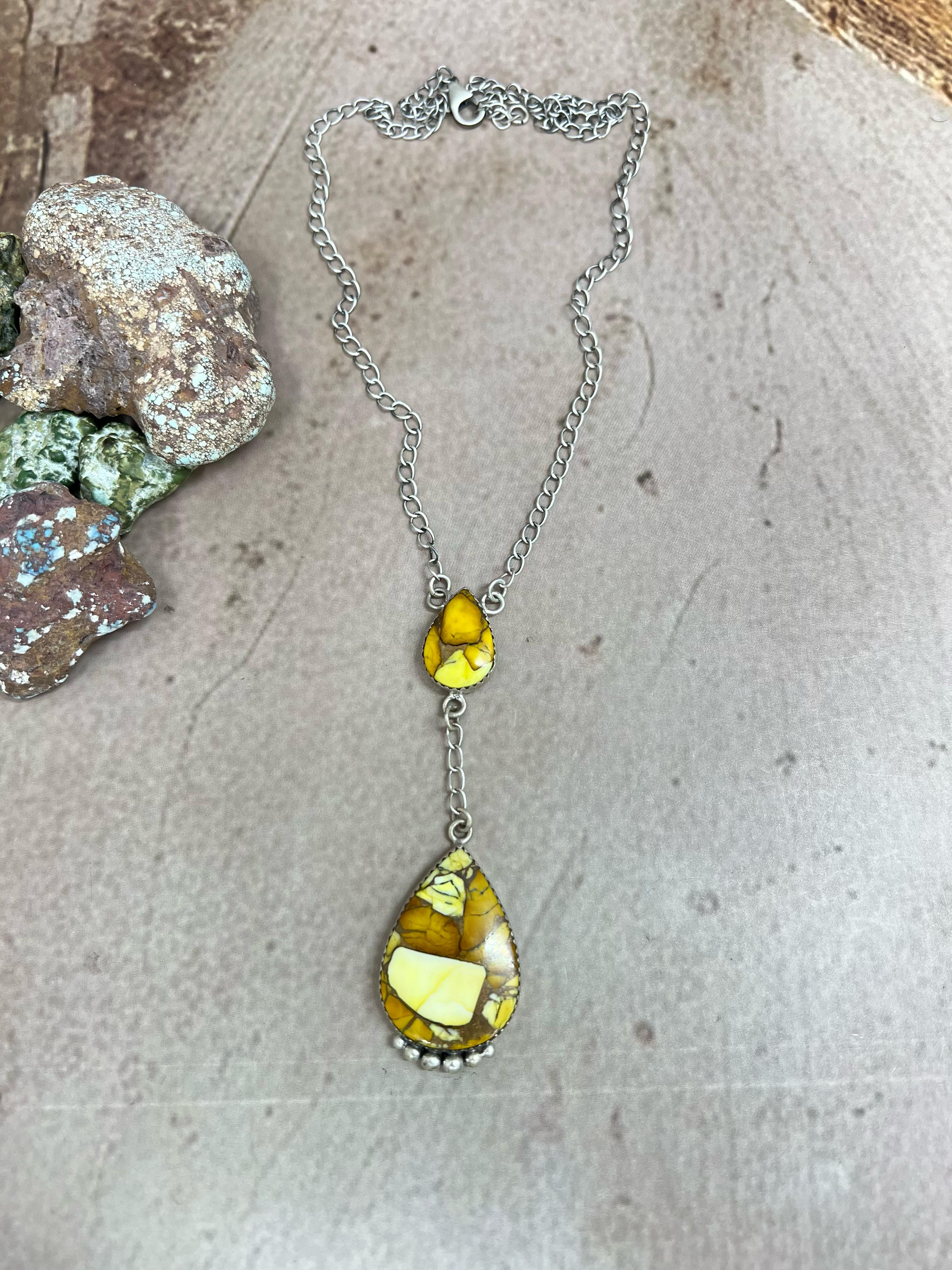 Handmade Sterling Silver Honey Dahlia Necklace with Signed Nizhoni