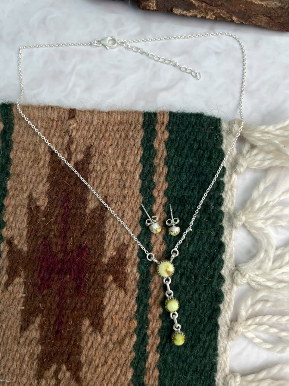 Handmade Sterling Silver Palomino Turquoise Necklace and Earrings Set Signed Nizhoni