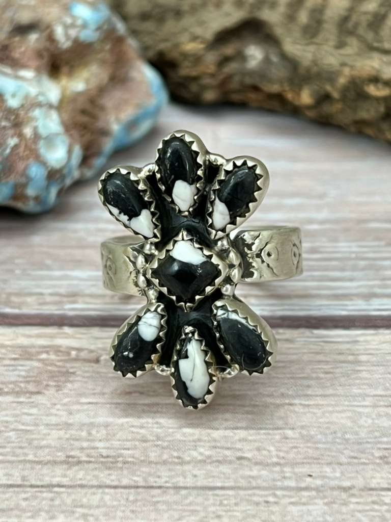 Handmade Sterling Silver White Buffalo Adjustable Ring Signed Nizhoni