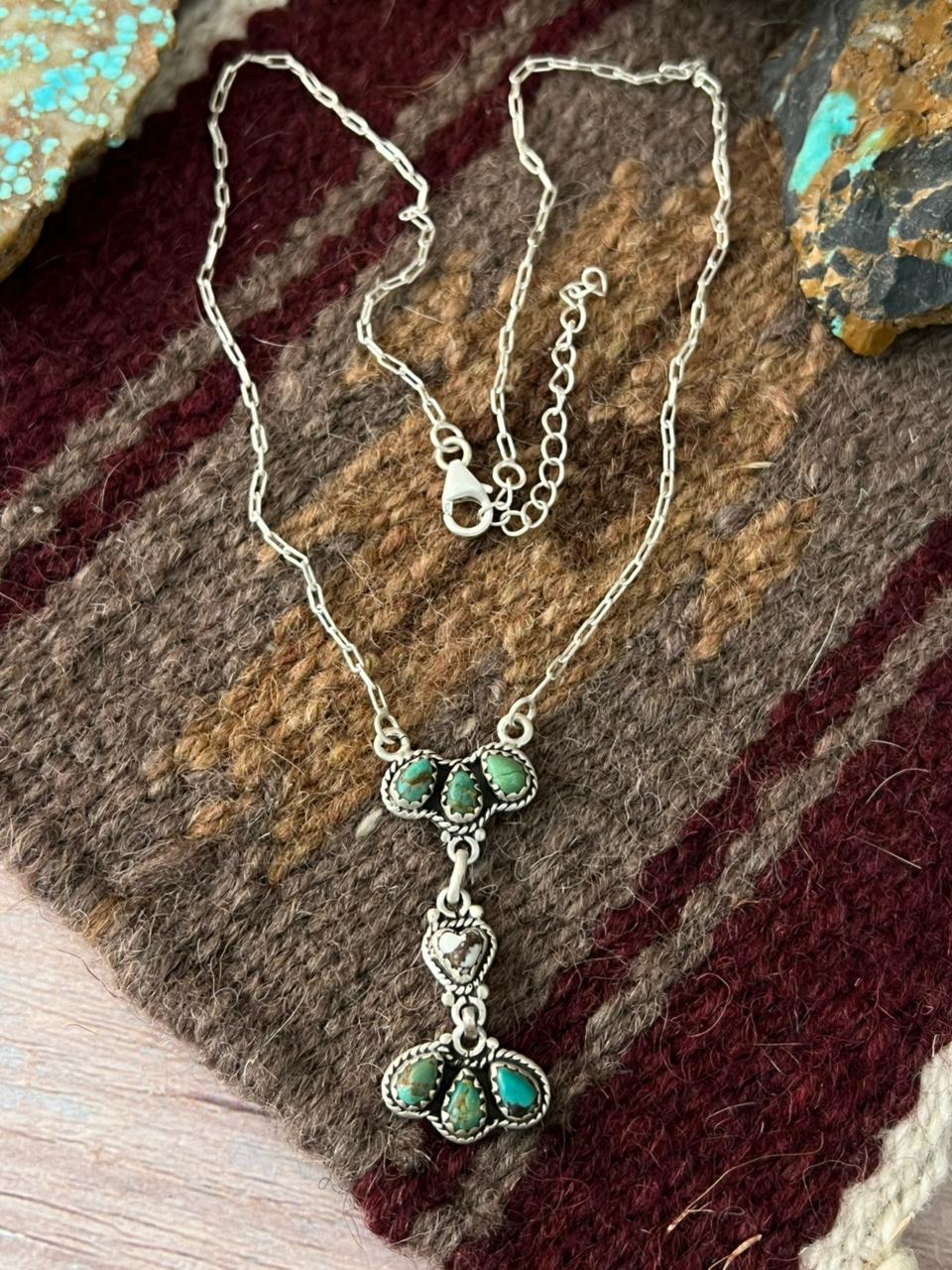 Handmade Sterling Silver Wildhorse Magnesite with Kingman Turquoise Necklace "Signed Nizhoni"