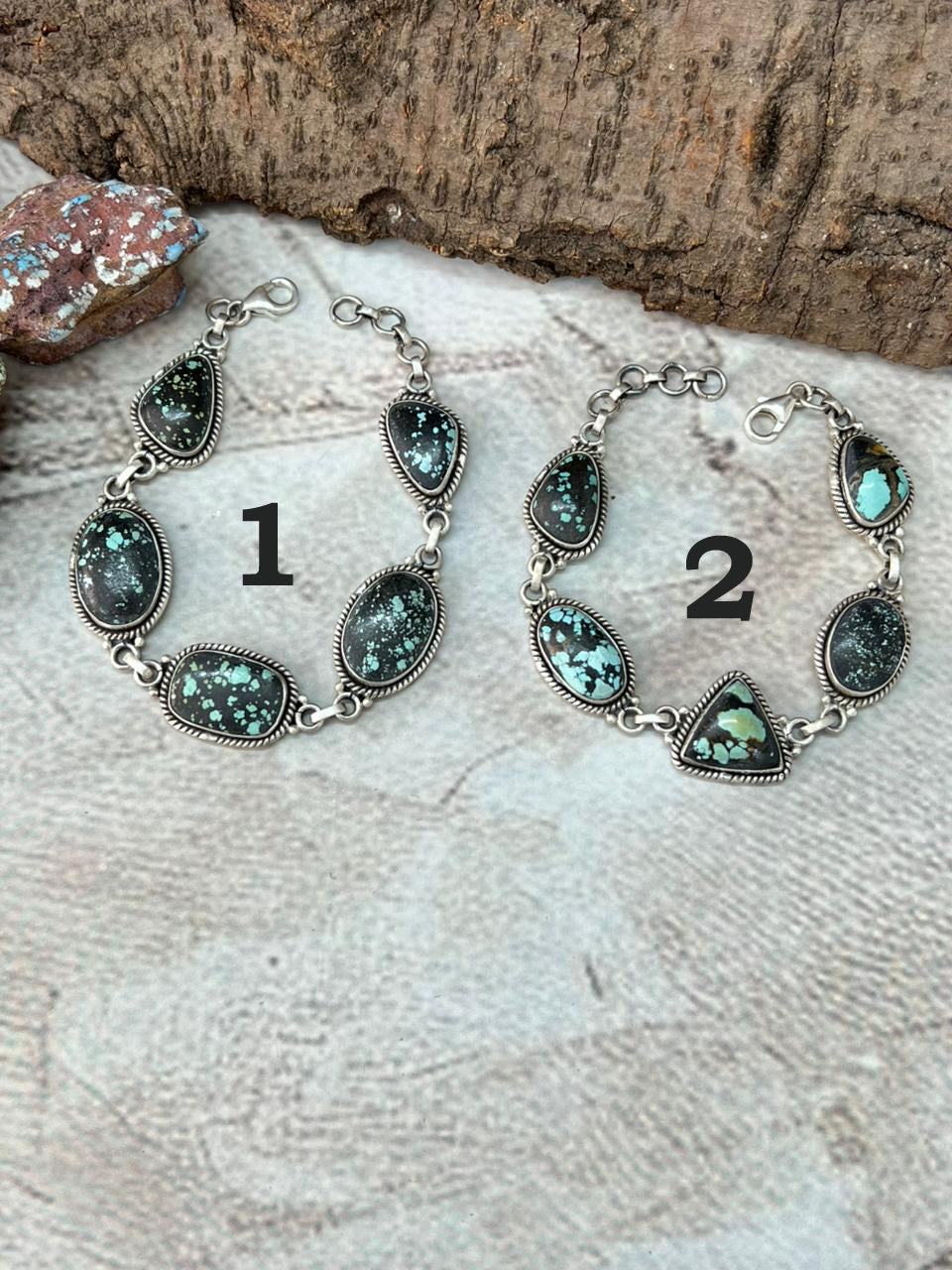 Handmade Sterling Silver Lander Turquoise Chain Bracelet with Signed Nizhoni