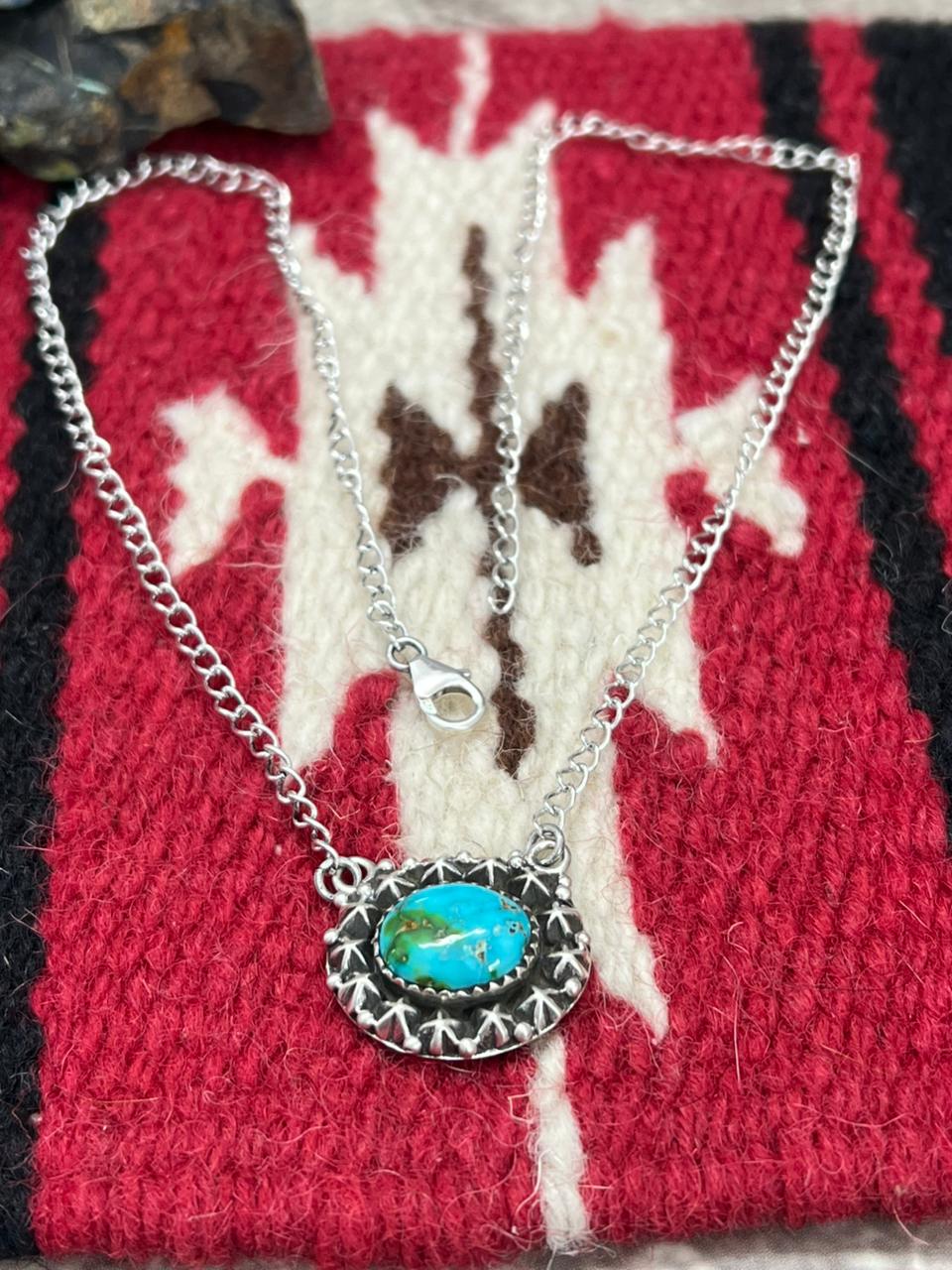Handmade Sterling Silver Sonoran Mountain Turquoise Necklace "Signed Nizhoni"