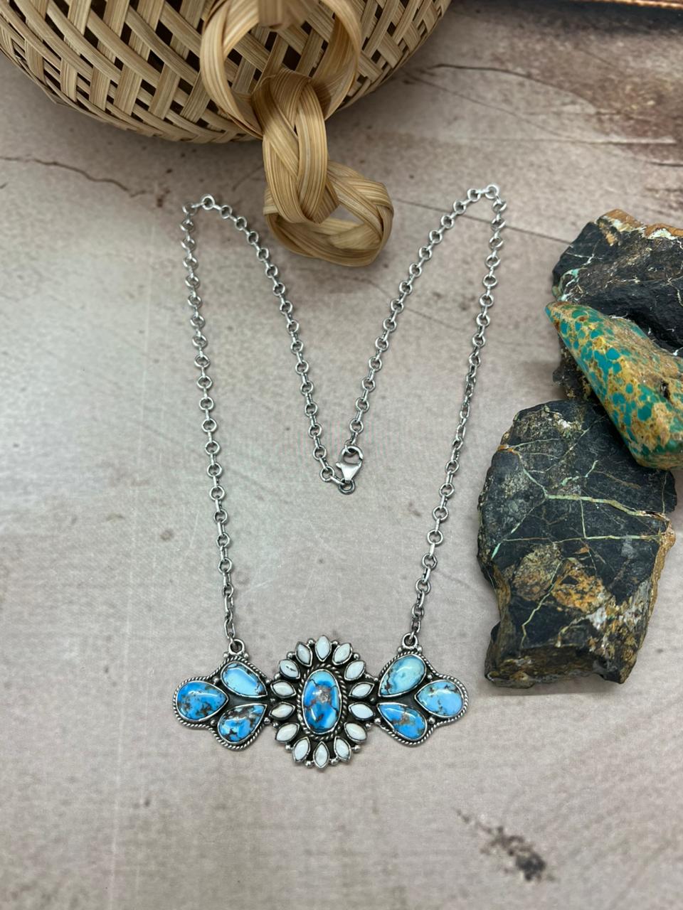 Handmade Sterling Silver Golden Hills with White Collection Necklace "Signed Nizhoni"