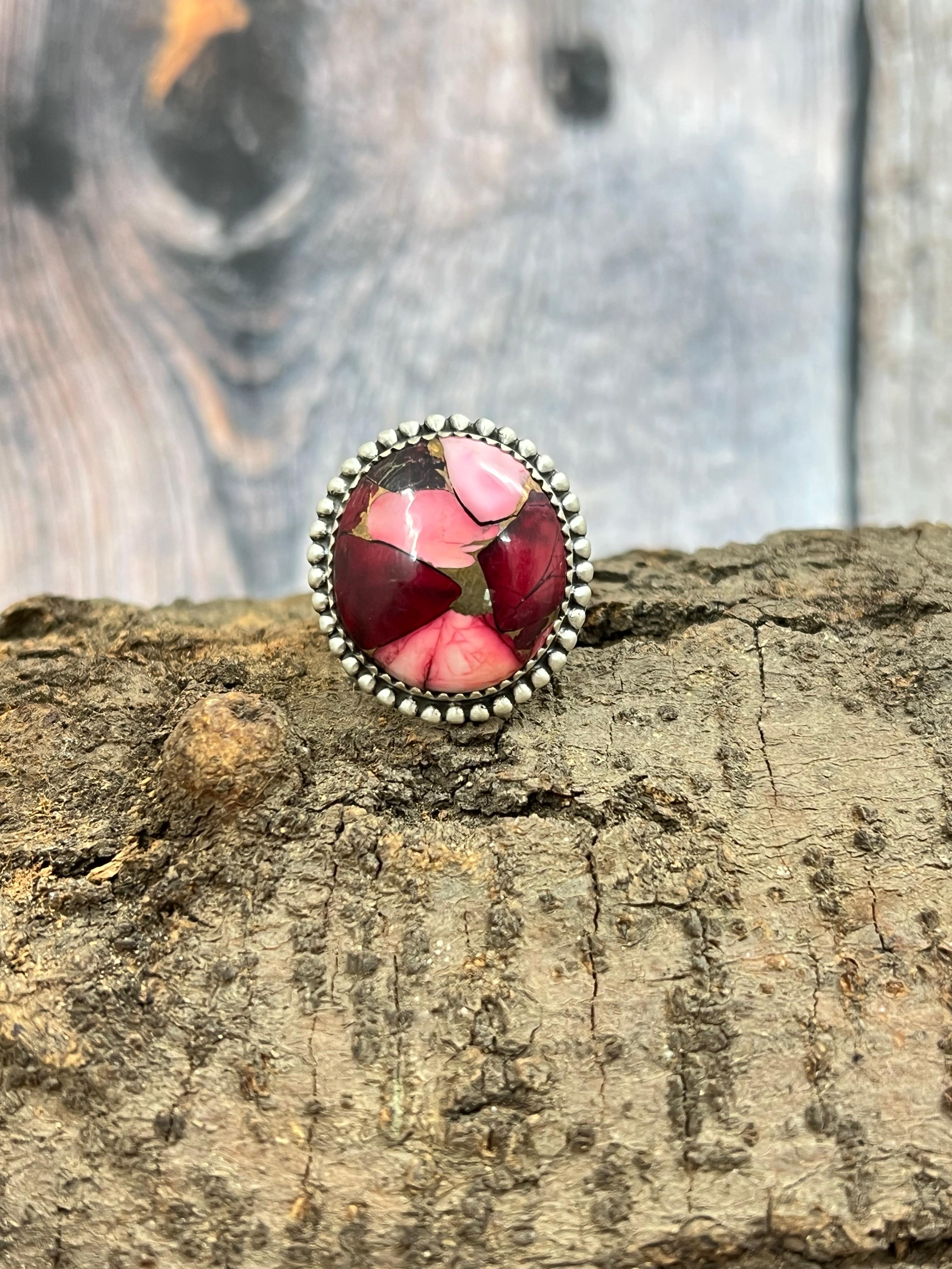 Handmade Sterling Silver Dahlia Rose Adjustable Ring with Signed Nizhoni